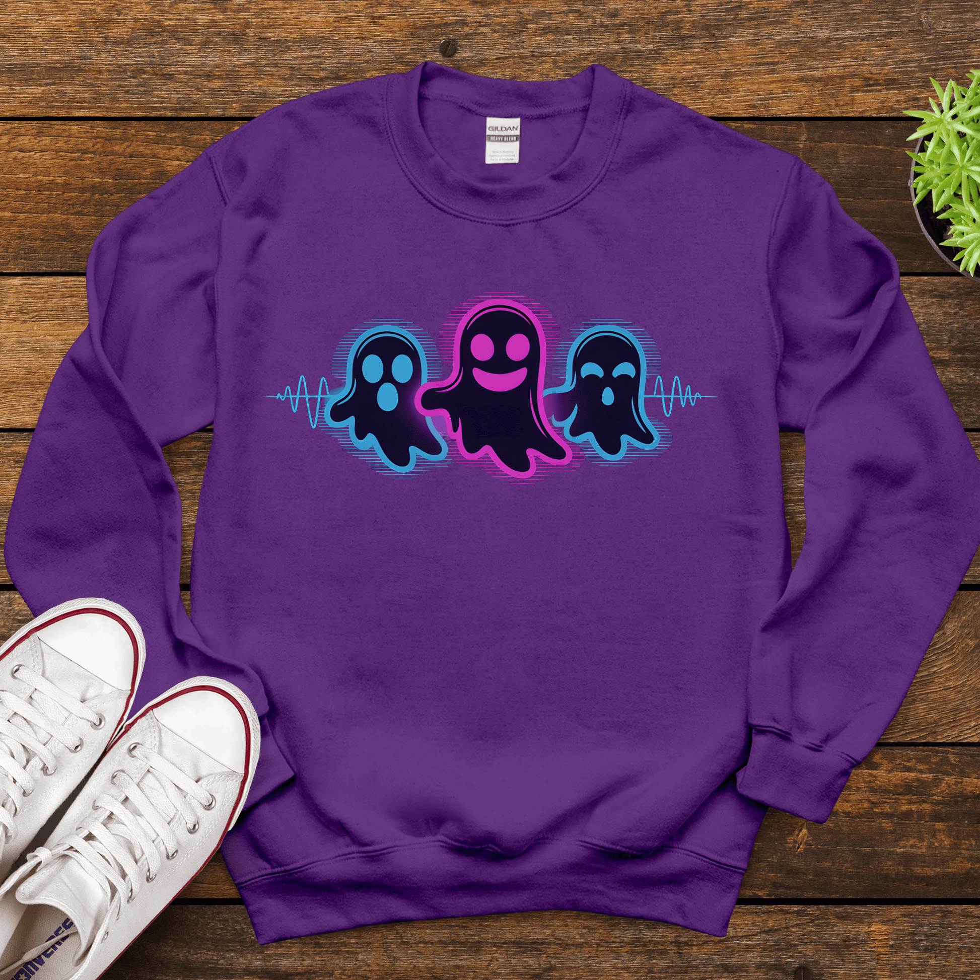 Neon Ghost Halloween Sweatshirt - Gildan 18000 EDM Rave Crewneck