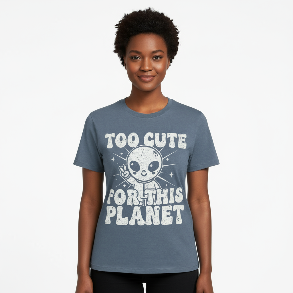 Too Cute For This Planet Alien TShirt | Funny Outer Space UFO Graphic Tee