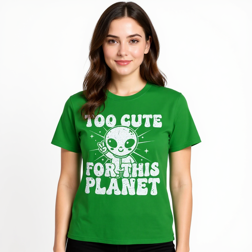Too Cute For This Planet Alien TShirt | Funny Outer Space UFO Graphic Tee
