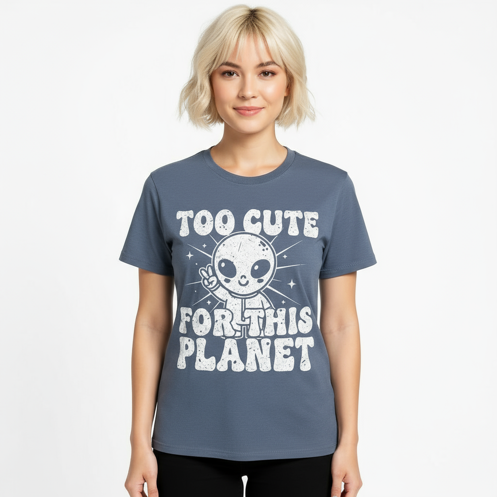 Too Cute For This Planet Alien TShirt | Funny Outer Space UFO Graphic Tee