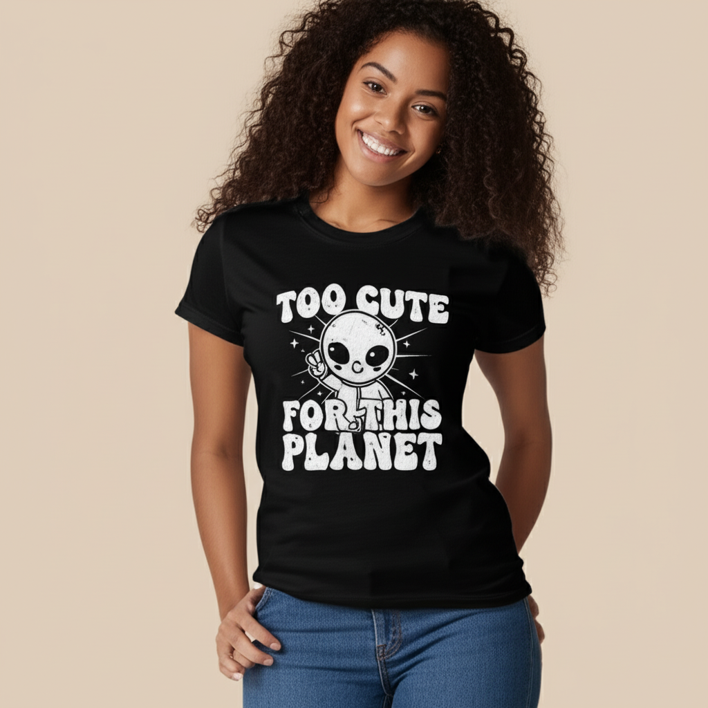 Too Cute For This Planet Alien TShirt | Funny Outer Space UFO Graphic Tee