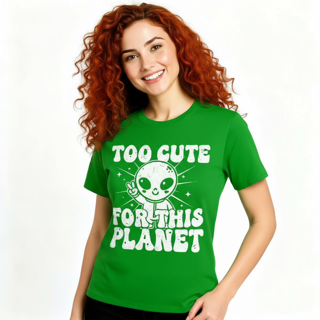 Too Cute For This Planet Alien TShirt | Funny Outer Space UFO Graphic Tee