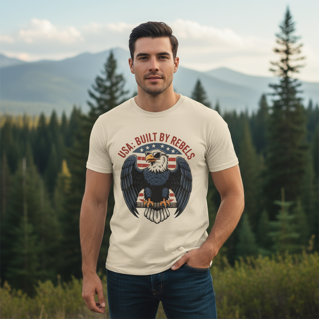 USA 4th of July T-Shirt Patriotic American Eagle Graphic Tee Independence Day 1776