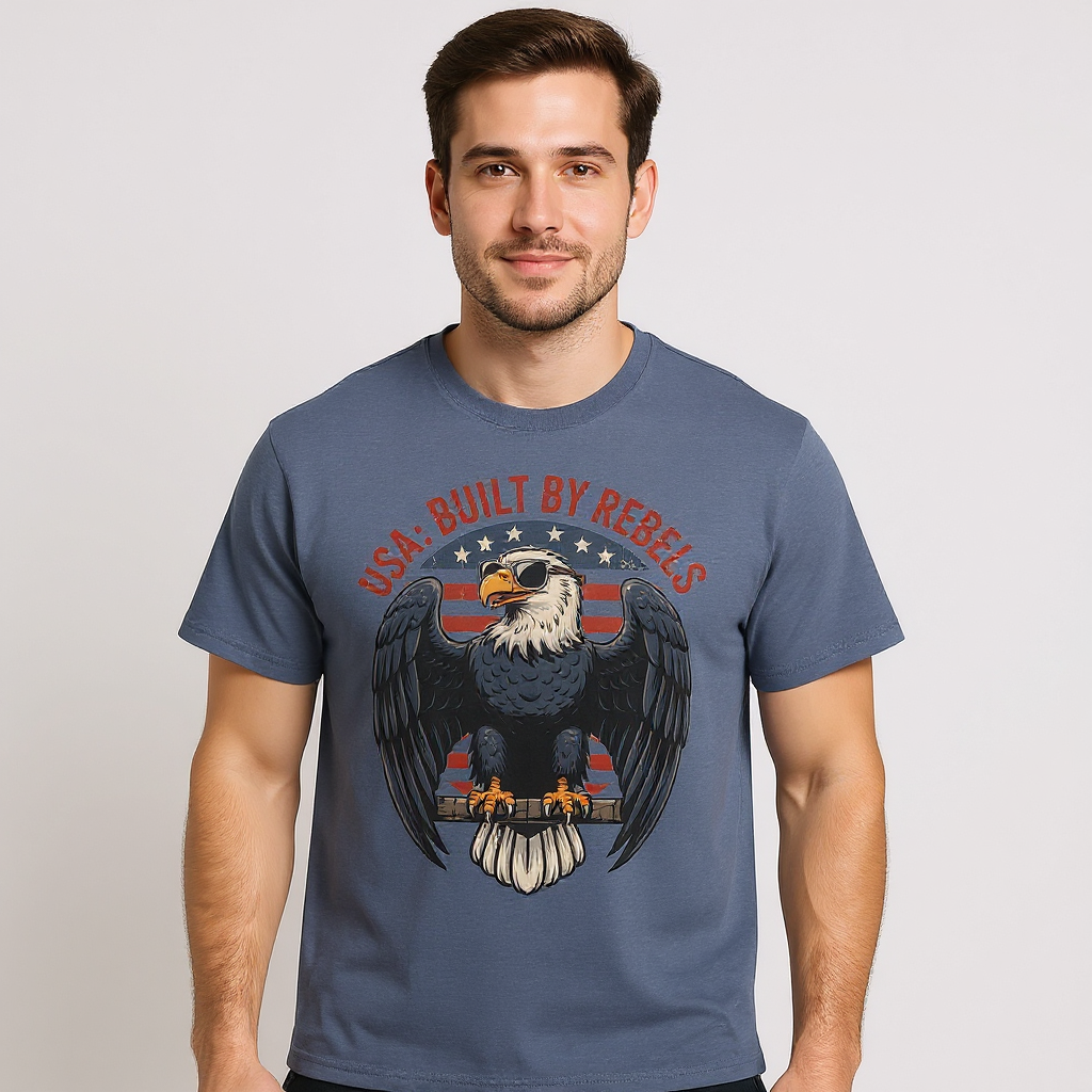 USA 4th of July T-Shirt Patriotic American Eagle Graphic Tee Independence Day 1776