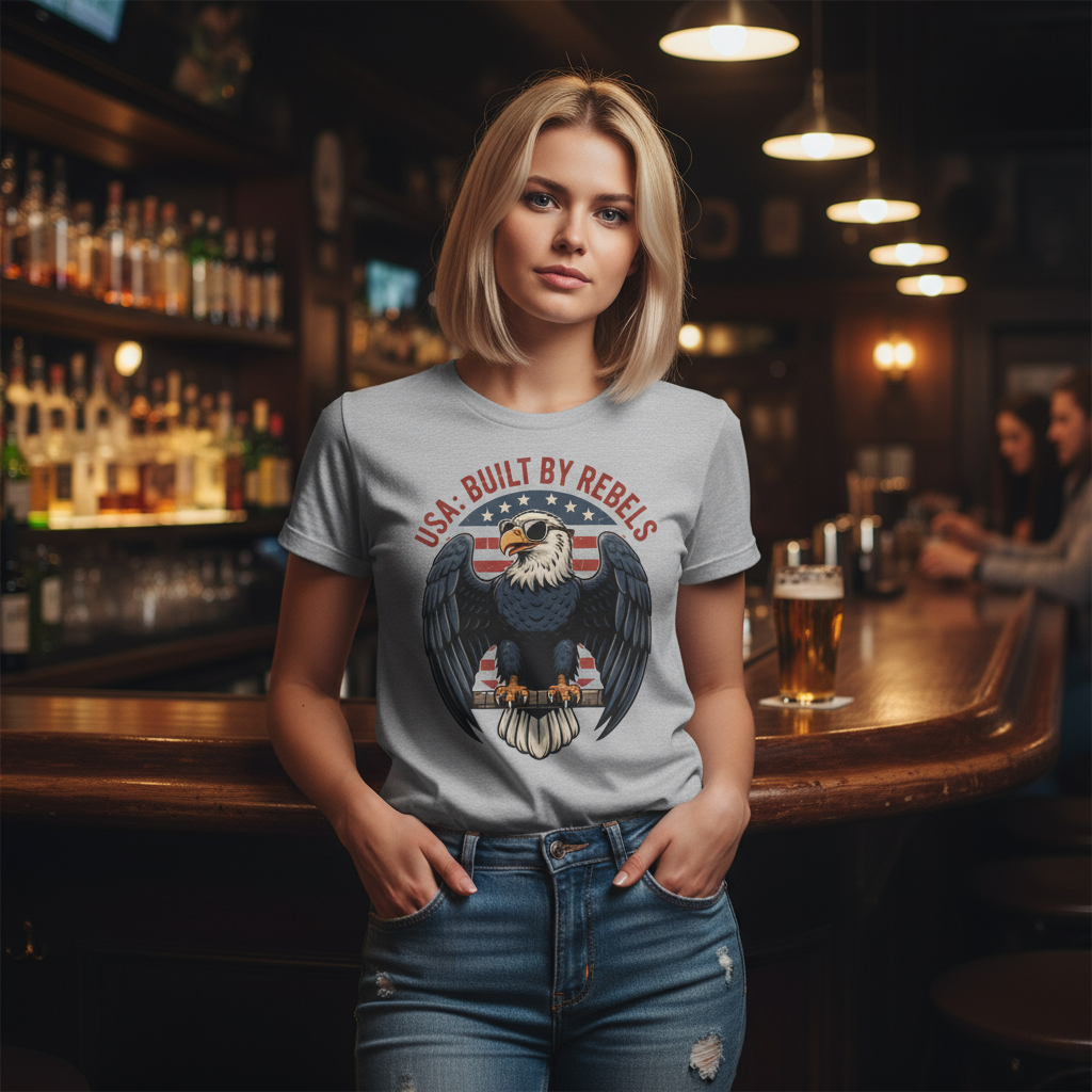 USA 4th of July T-Shirt Patriotic American Eagle Graphic Tee Independence Day 1776