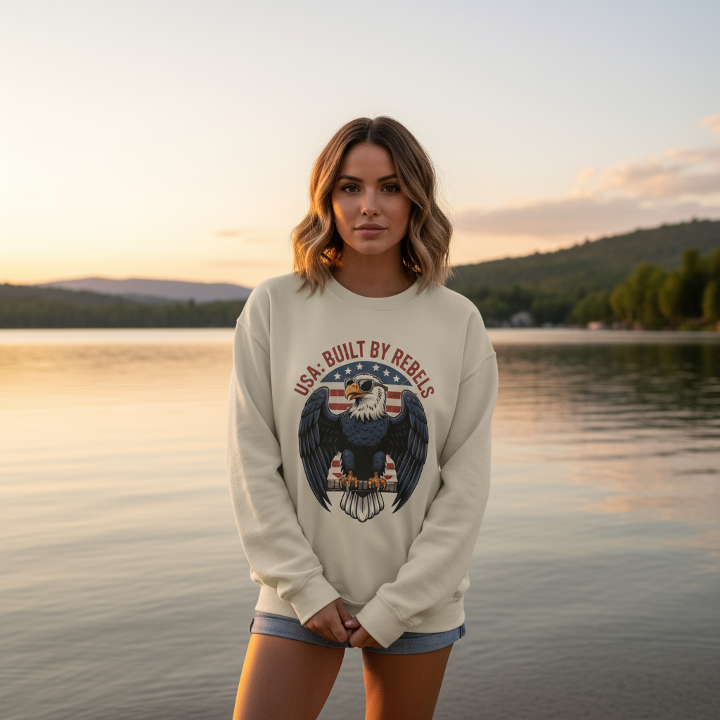 Patriotic 4th of July Sweatshirt USA Eagle Pullover Liberty 1776 Gildan 18000