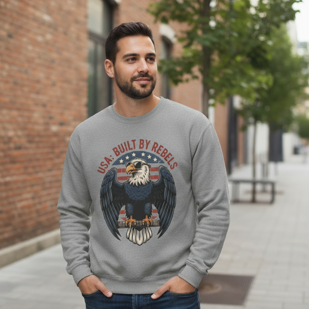 Patriotic 4th of July Sweatshirt USA Eagle Pullover Liberty 1776 Gildan 18000
