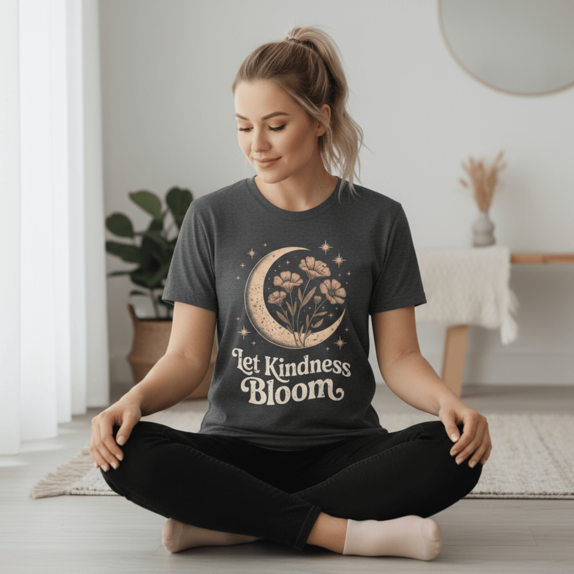 Let Kindness Bloom Shirt | Celestial Moon Graphic Tee | Boho Floral T-Shirt