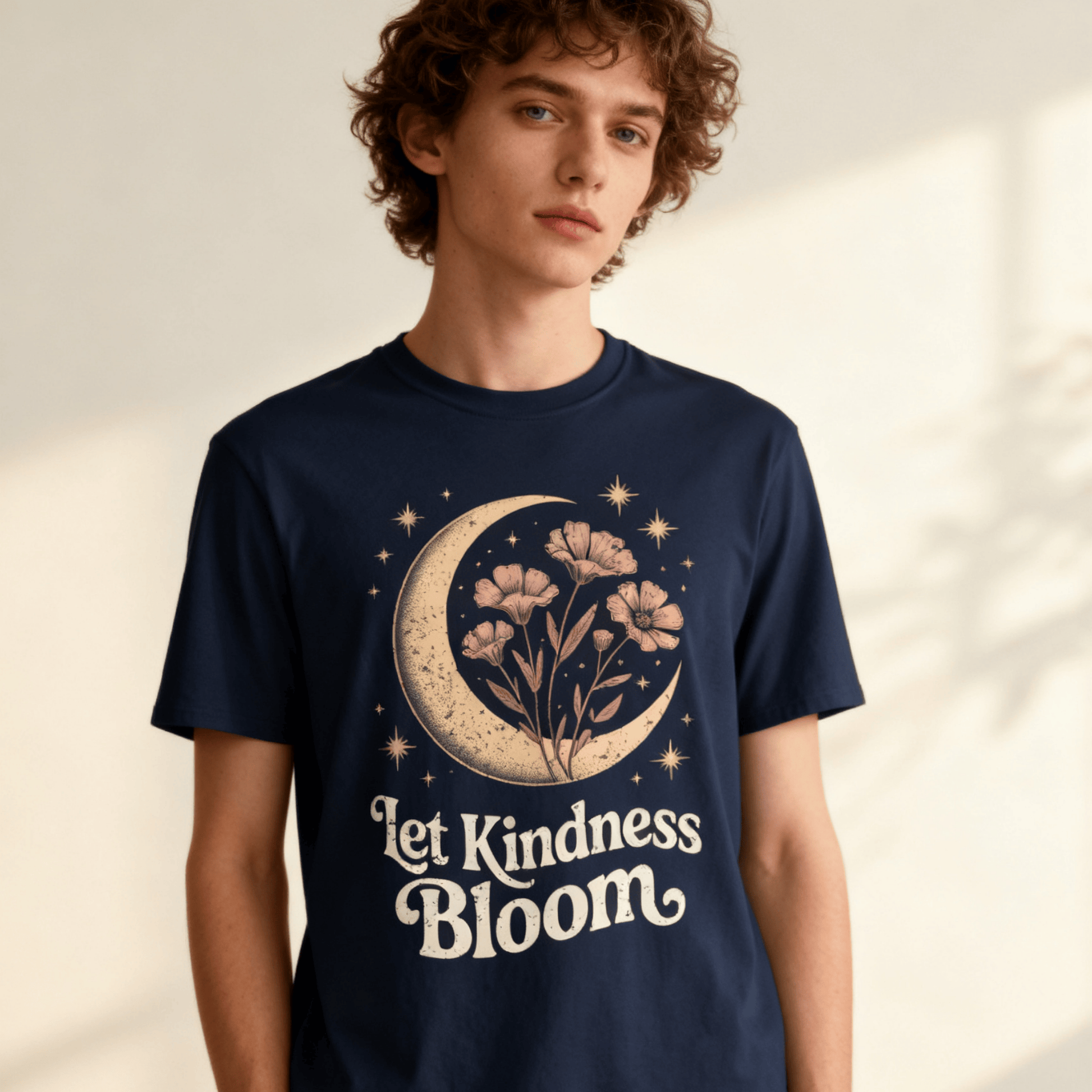 Let Kindness Bloom Shirt | Celestial Moon Graphic Tee | Boho Floral T-Shirt