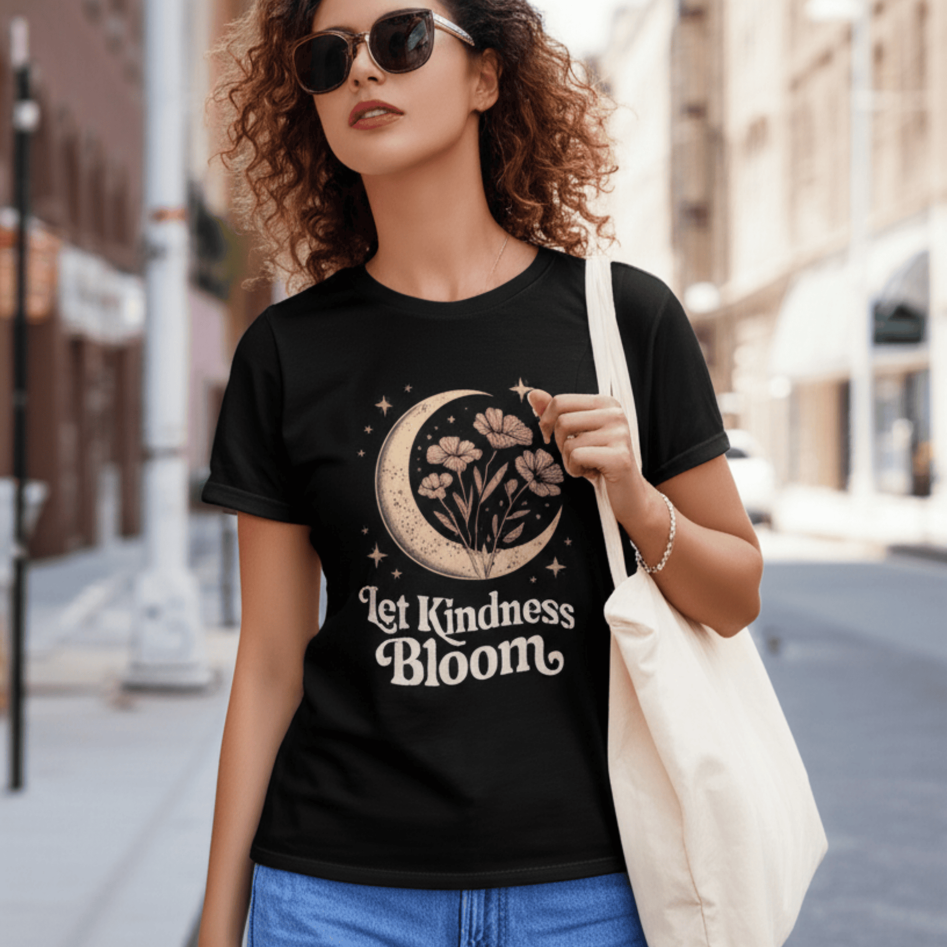 Let Kindness Bloom Shirt | Celestial Moon Graphic Tee | Boho Floral T-Shirt