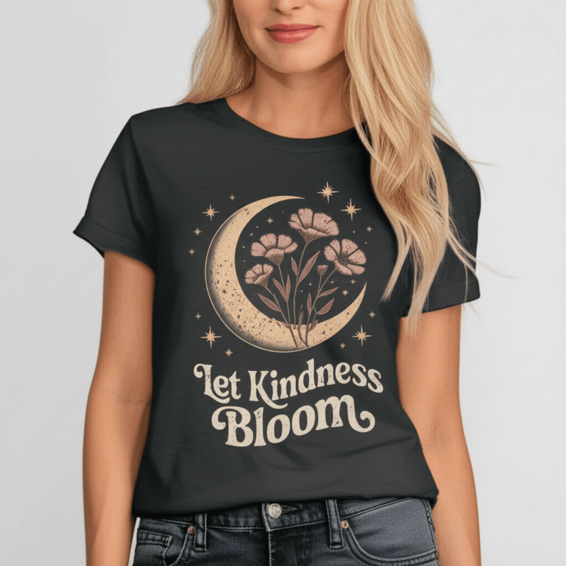 Let Kindness Bloom Shirt | Celestial Moon Graphic Tee | Boho Floral T-Shirt