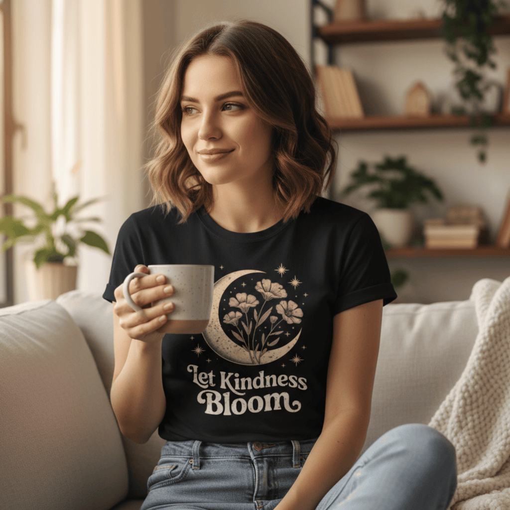Let Kindness Bloom Shirt | Celestial Moon Graphic Tee | Boho Floral T-Shirt
