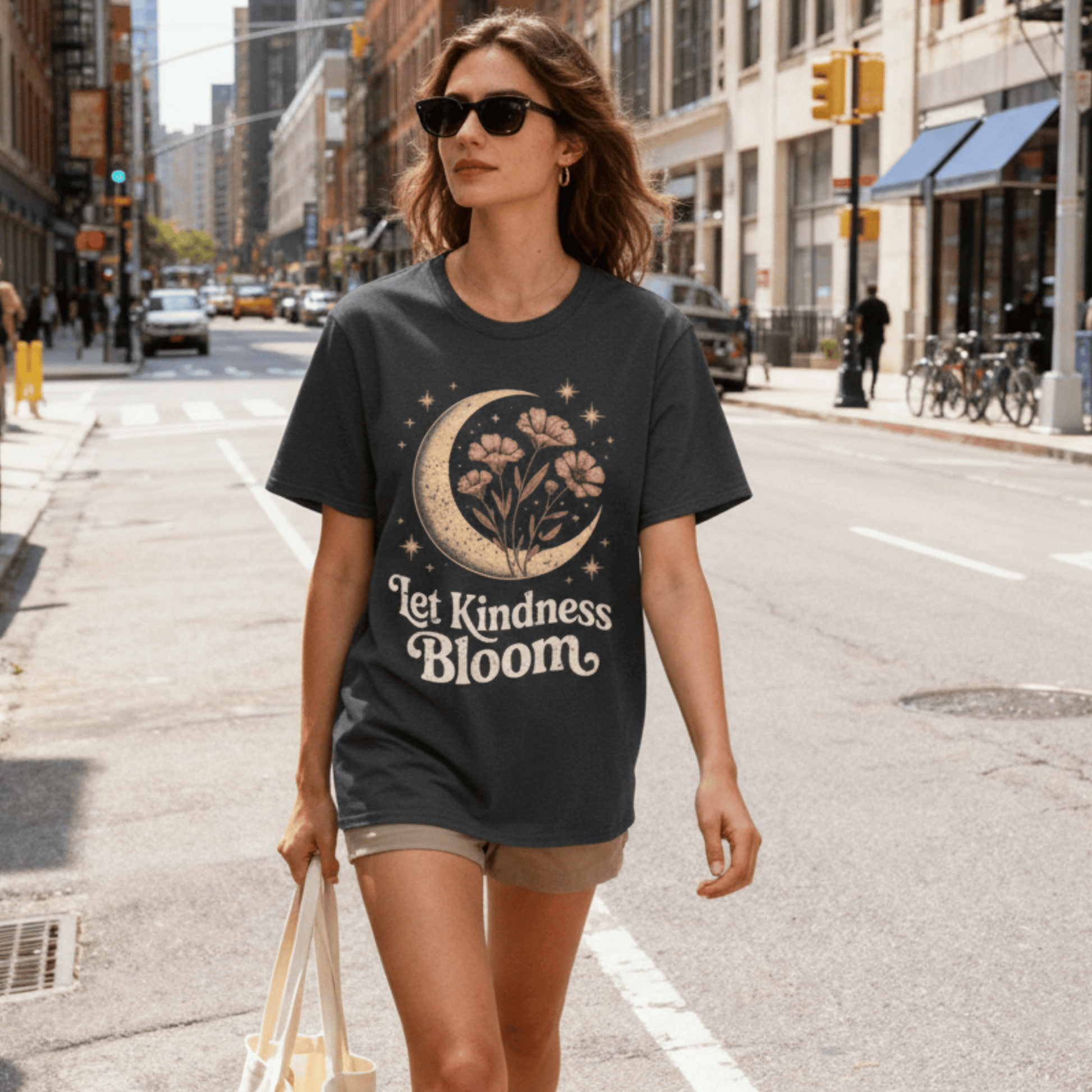 Let Kindness Bloom Shirt | Celestial Moon Graphic Tee | Boho Floral T-Shirt