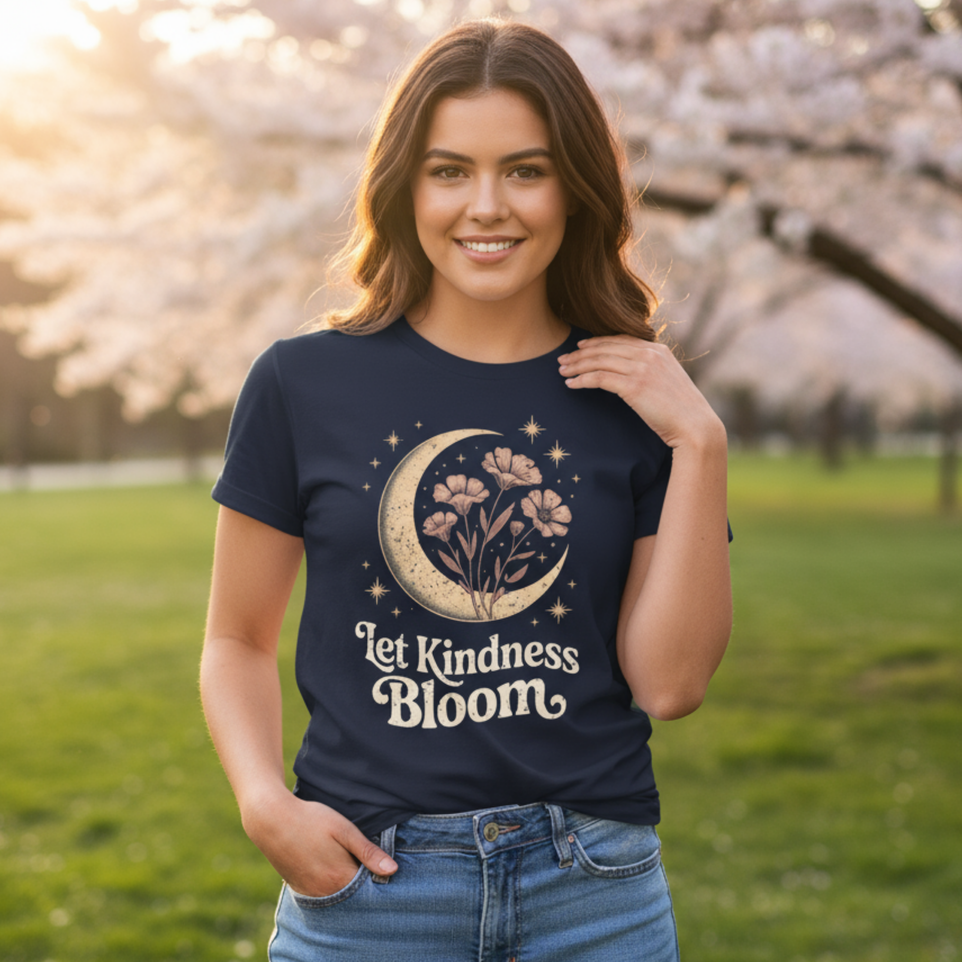 Let Kindness Bloom Shirt | Celestial Moon Graphic Tee | Boho Floral T-Shirt