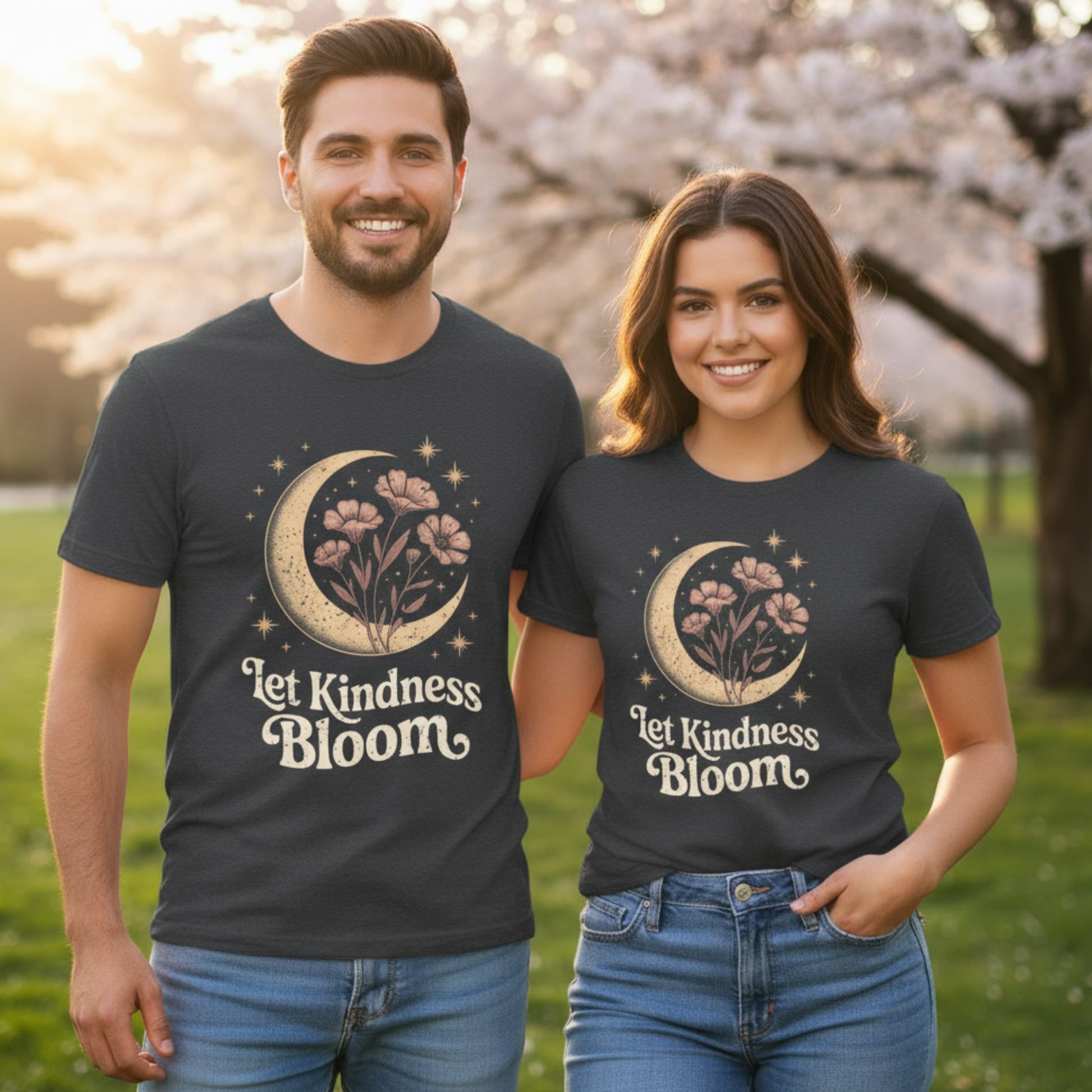 Let Kindness Bloom Shirt | Celestial Moon Graphic Tee | Boho Floral T-Shirt