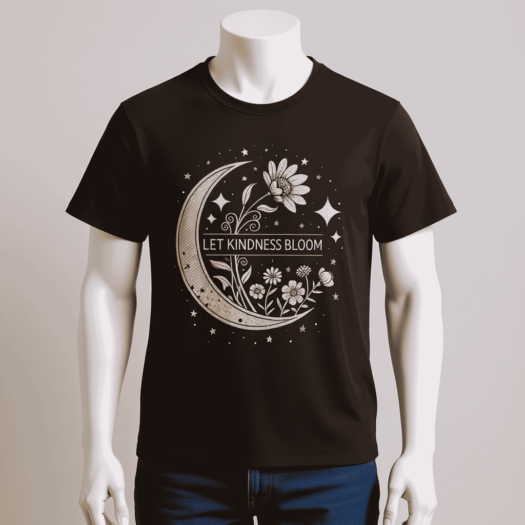 Inspirational Graphic Tee - Let Kindness Bloom Positive Quote Floral Moon TShirt
