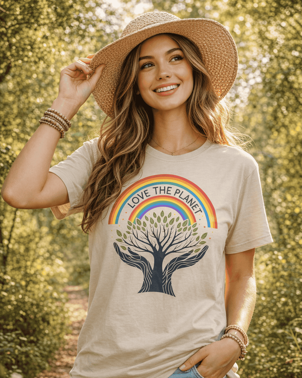 Love the Planet Hippie T-Shirt - Tree of Life Rainbow Graphic Tee
