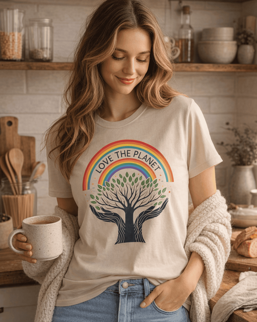 Love the Planet Hippie T-Shirt - Tree of Life Rainbow Graphic Tee