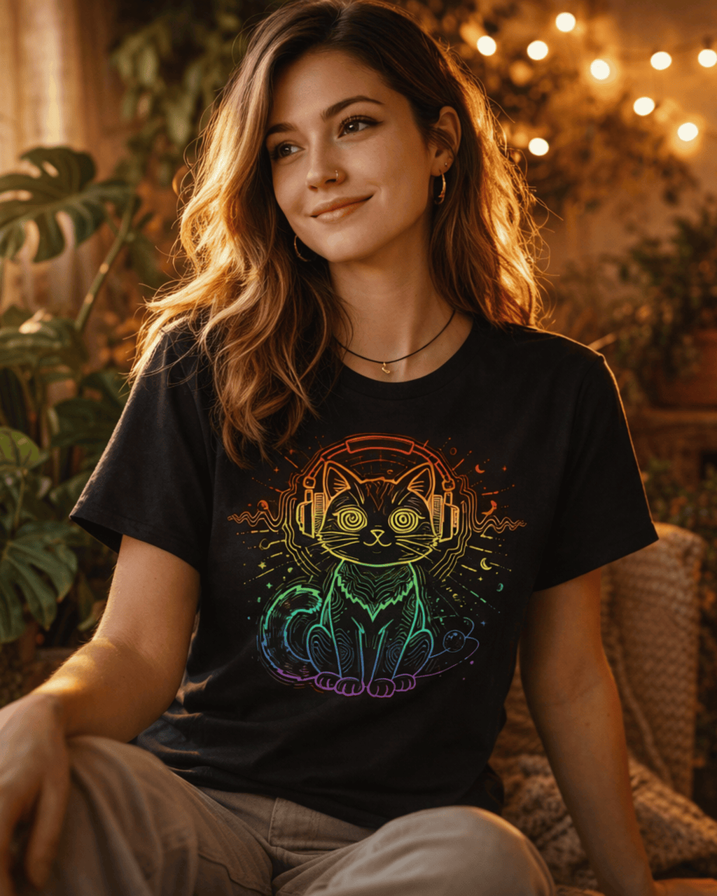 Music Lover DJ Cat T-Shirt - Retro Rave EDM Graphic Tee