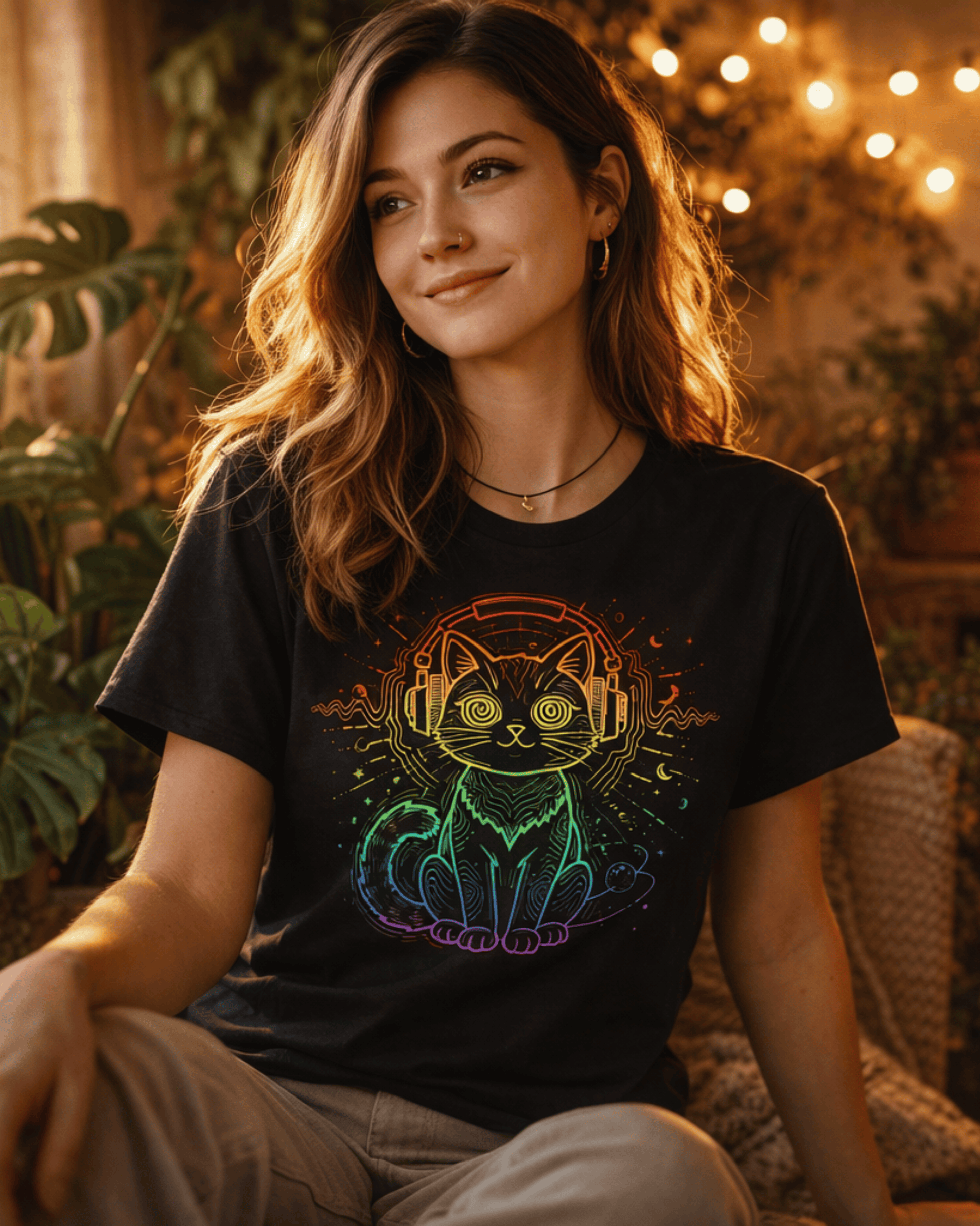 Music Lover DJ Cat T-Shirt - Retro Rave EDM Graphic Tee