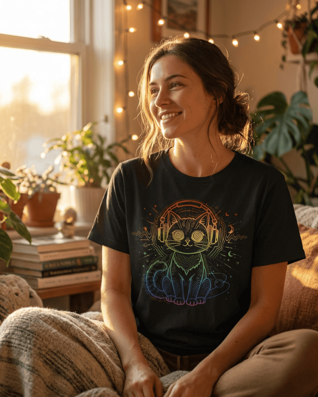 Music Lover DJ Cat T-Shirt - Retro Rave EDM Graphic Tee