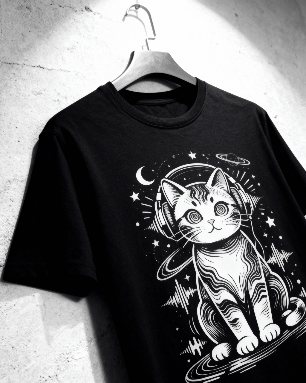 Music Lover DJ Cat T-Shirt - Retro Rave EDM Music Graphic Tee