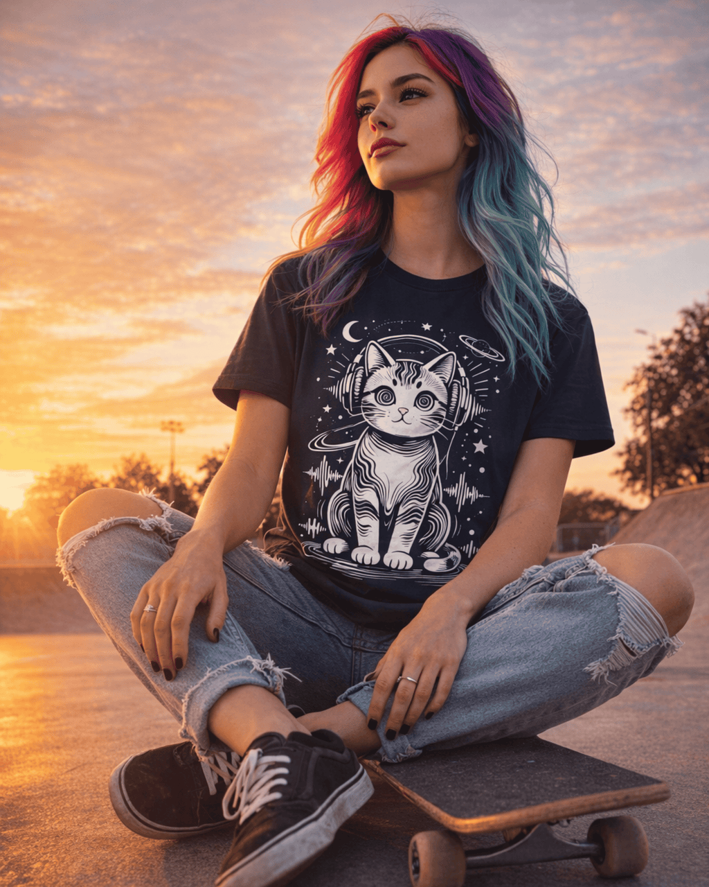 Music Lover DJ Cat T-Shirt - Retro Rave EDM Music Graphic Tee