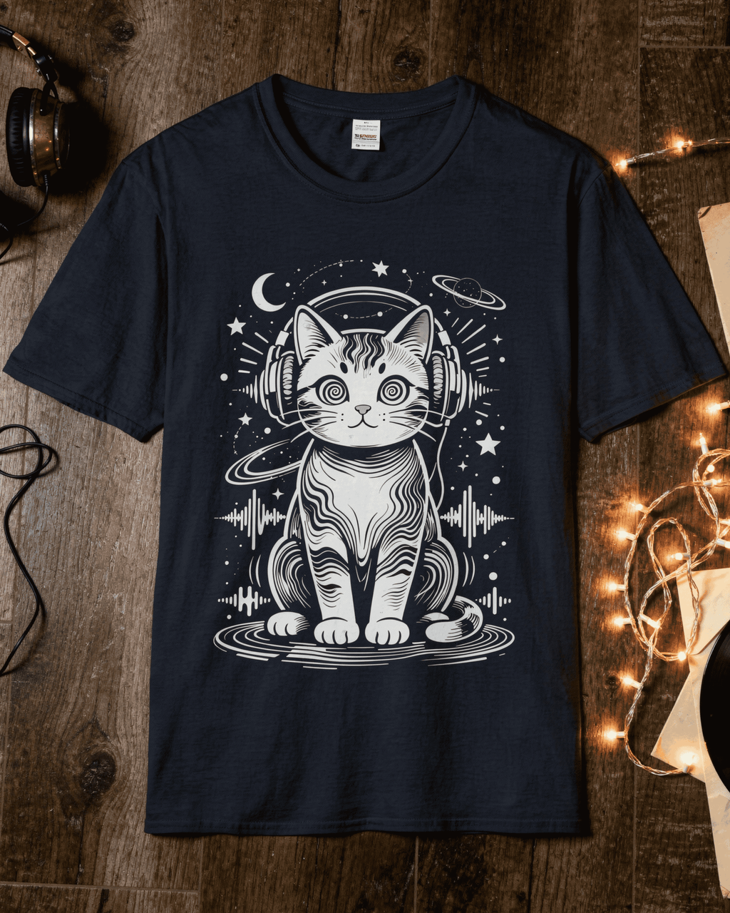 Music Lover DJ Cat T-Shirt - Retro Rave EDM Music Graphic Tee