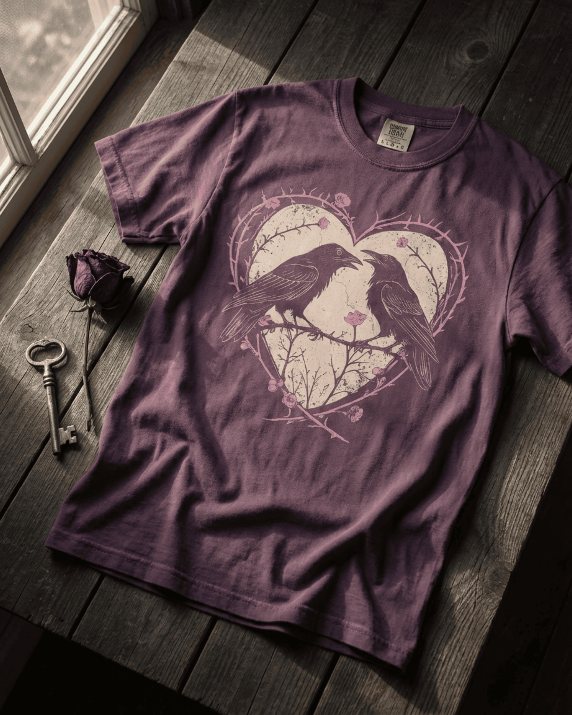 Vintage Raven Comfort Colors Valentine T-Shirt - Dark Romance Goth Aesthetic Graphic Tee