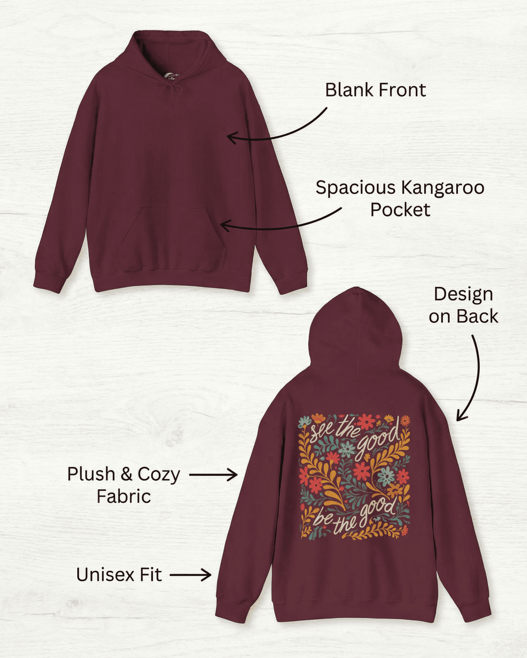 Retro See The Good Hoodie -  Positive Quote Summer Flowers Hooded Sweatshirt