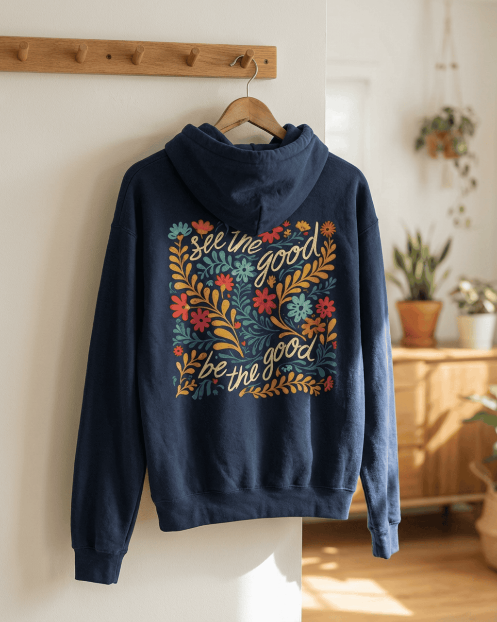 Retro See The Good Hoodie -  Positive Quote Summer Flowers Hooded Sweatshirt