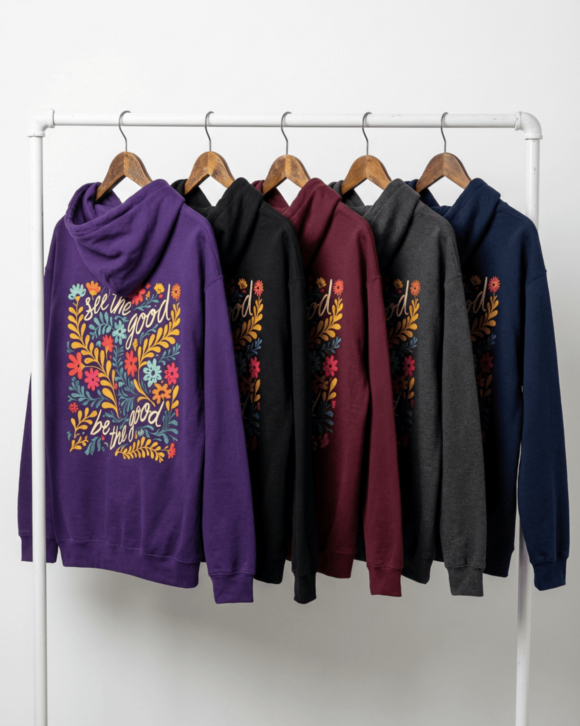 Retro See The Good Hoodie -  Positive Quote Summer Flowers Hooded Sweatshirt
