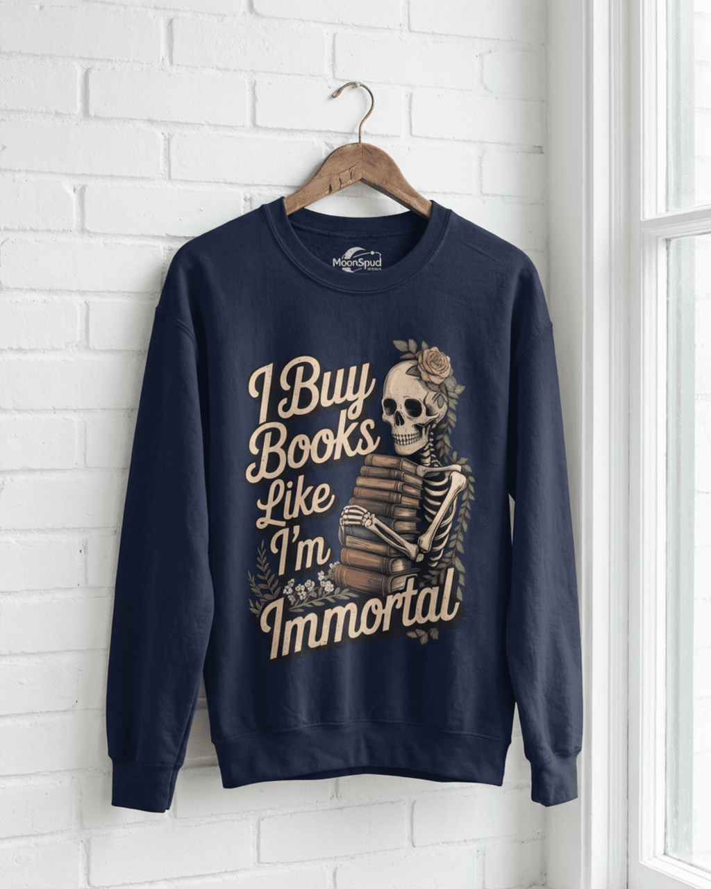 Book Lover Skeleton Sweatshirt -  Dark Academia Gothic Crewneck Pullover
