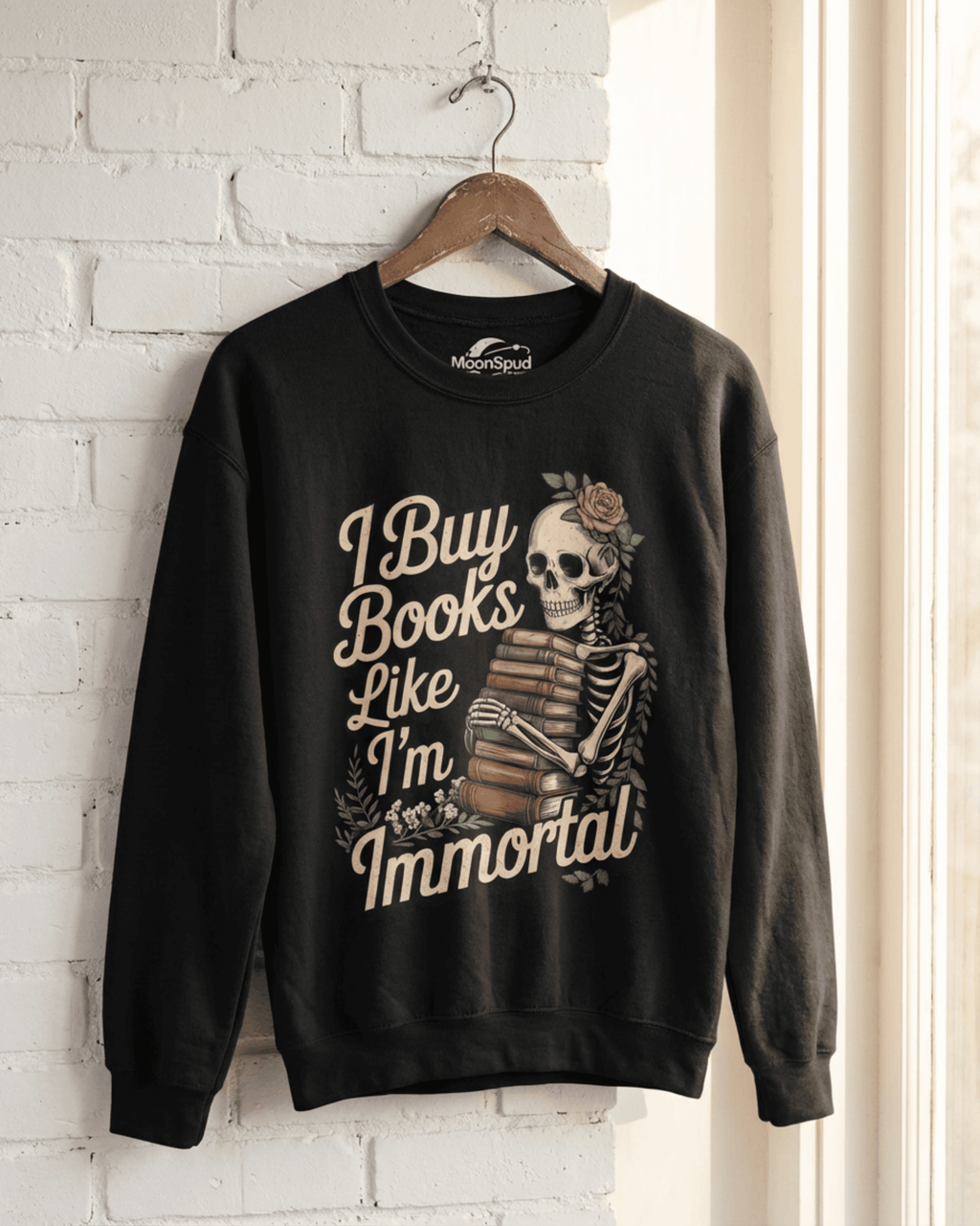 Book Lover Skeleton Sweatshirt -  Dark Academia Gothic Crewneck Pullover