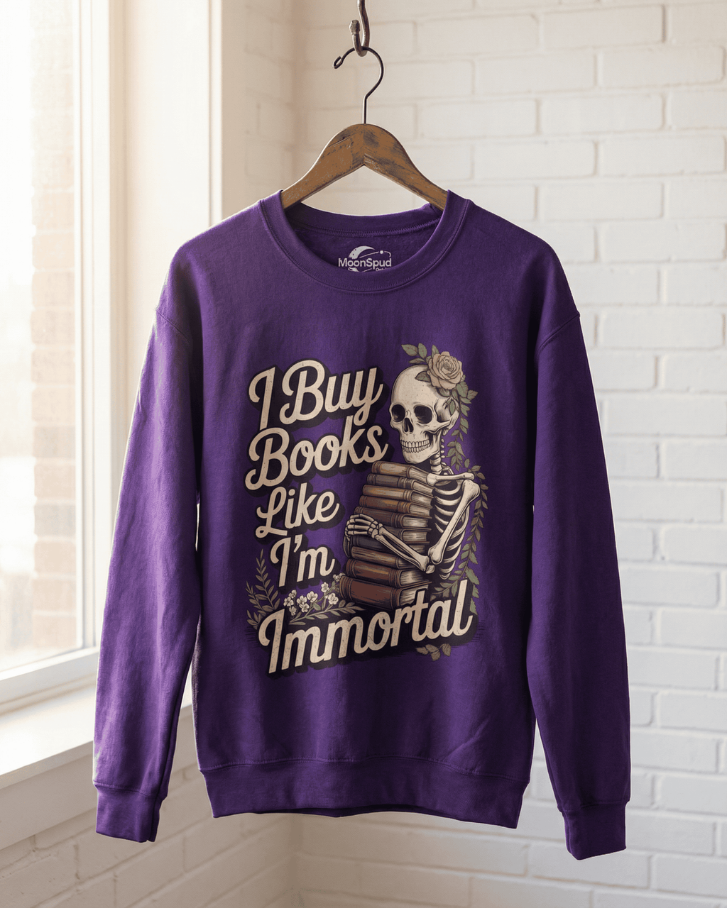 Book Lover Skeleton Sweatshirt -  Dark Academia Gothic Crewneck Pullover