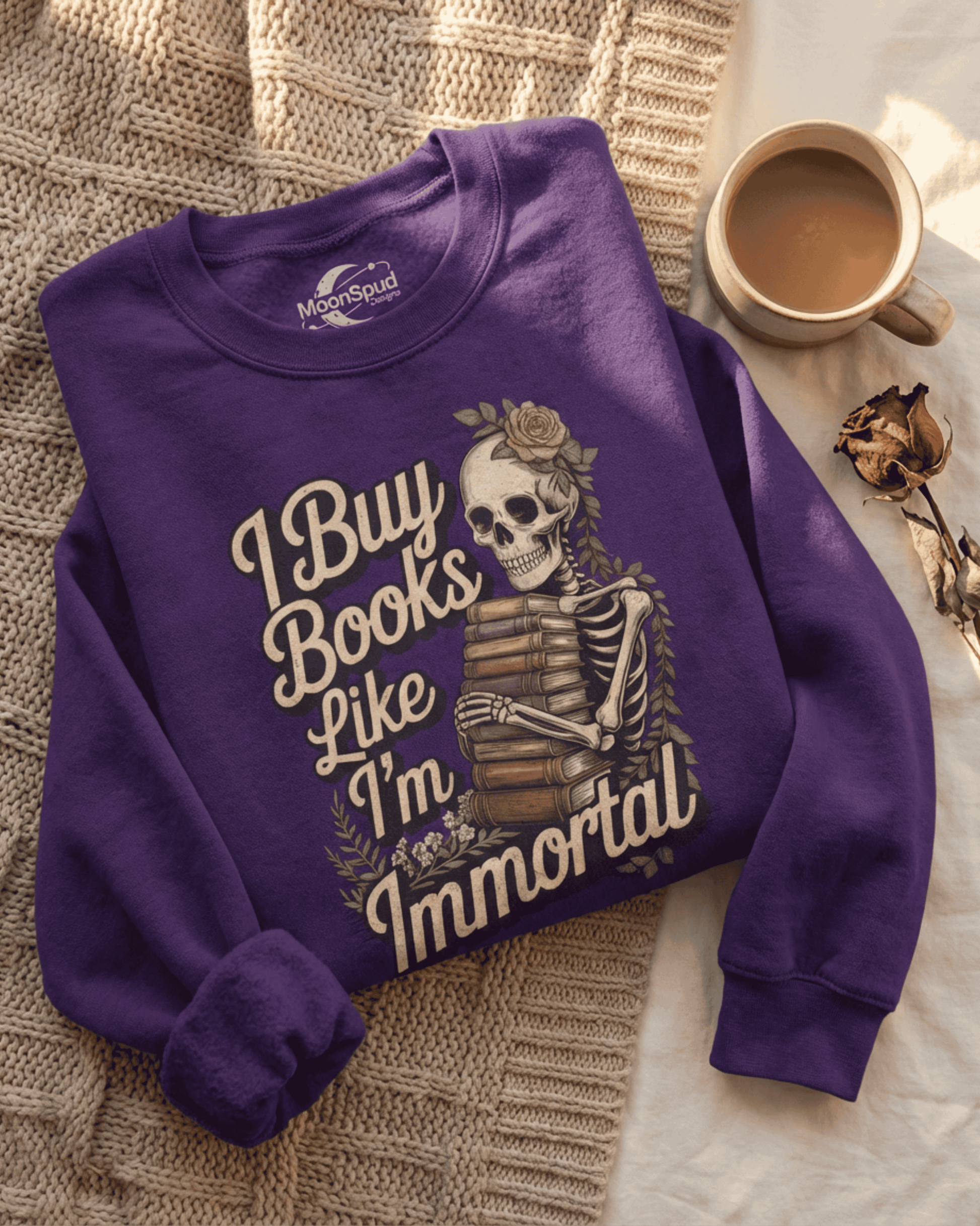 Book Lover Skeleton Sweatshirt -  Dark Academia Gothic Crewneck Pullover