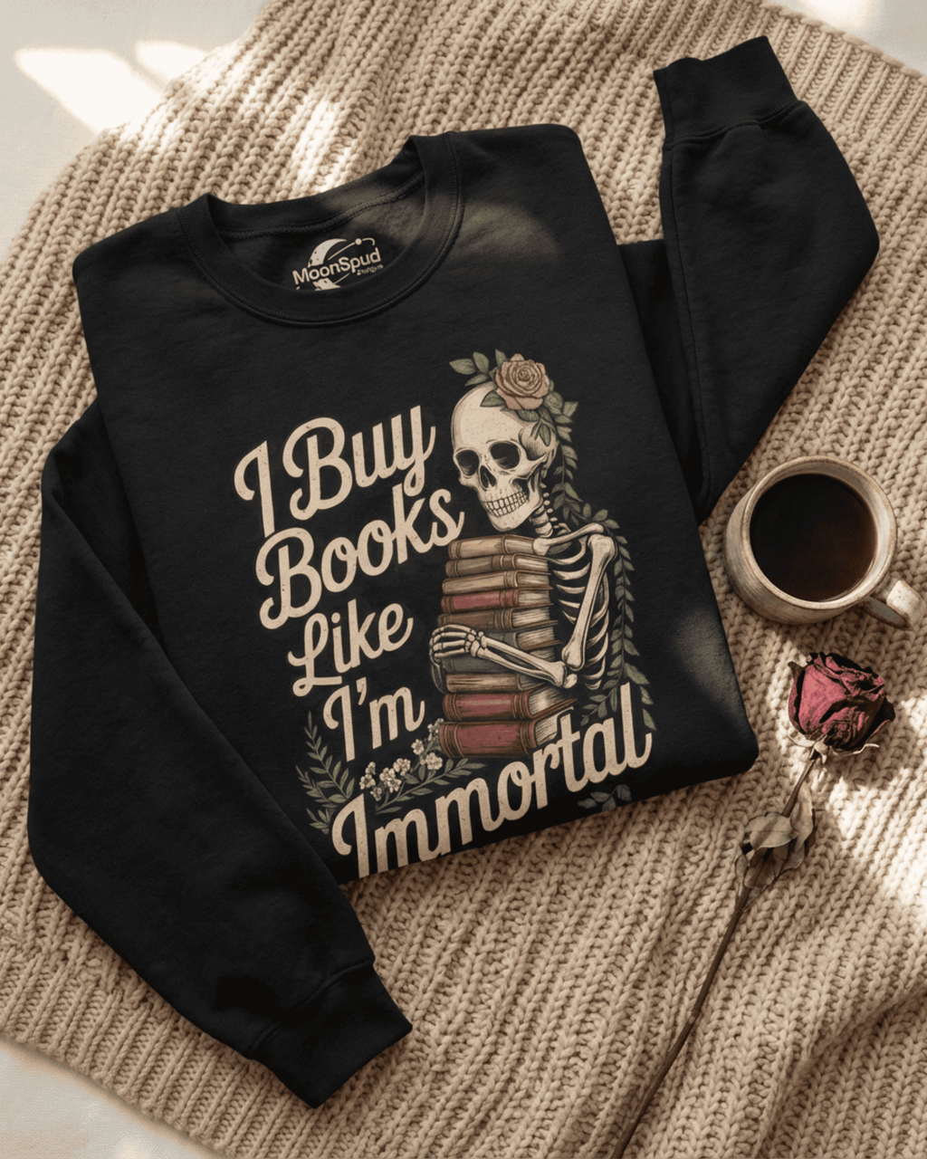 Book Lover Skeleton Sweatshirt -  Dark Academia Gothic Crewneck Pullover