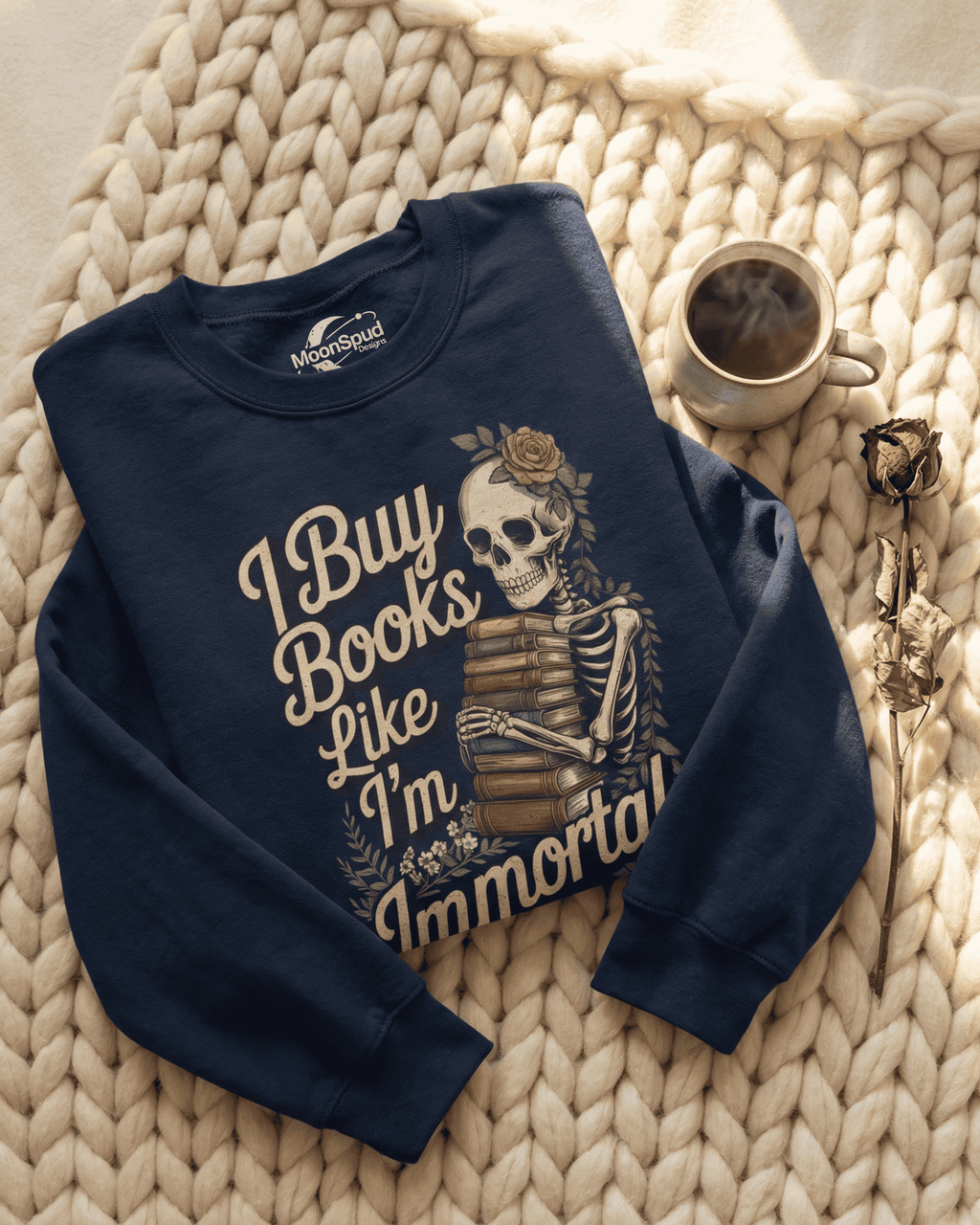 Book Lover Skeleton Sweatshirt -  Dark Academia Gothic Crewneck Pullover