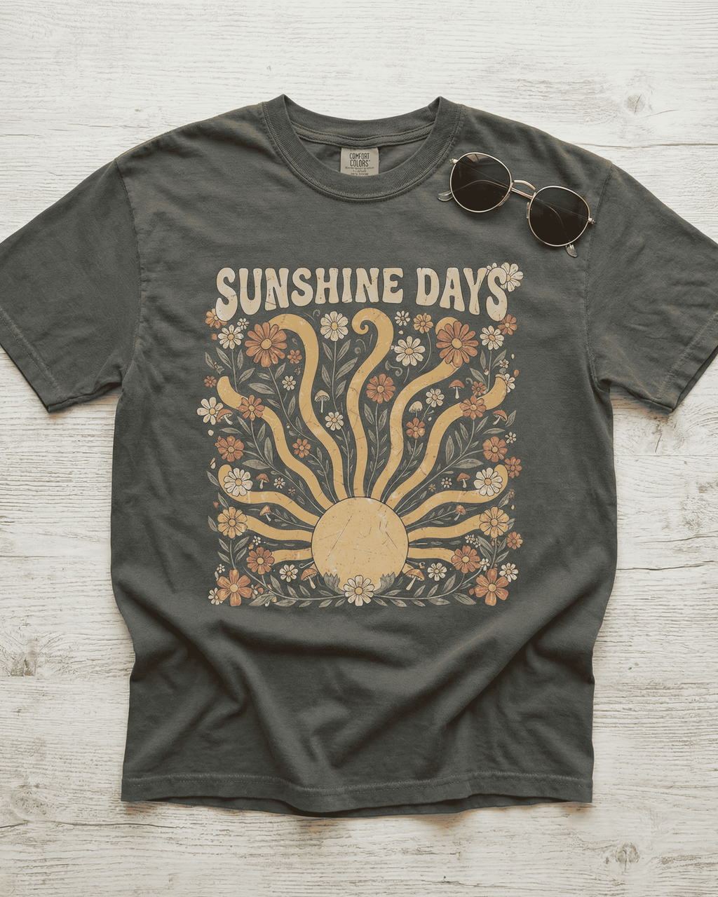 Comfort Colors Summer Sunshine Days T-Shirt - Retro Hippie Wildflowers Graphic Tee