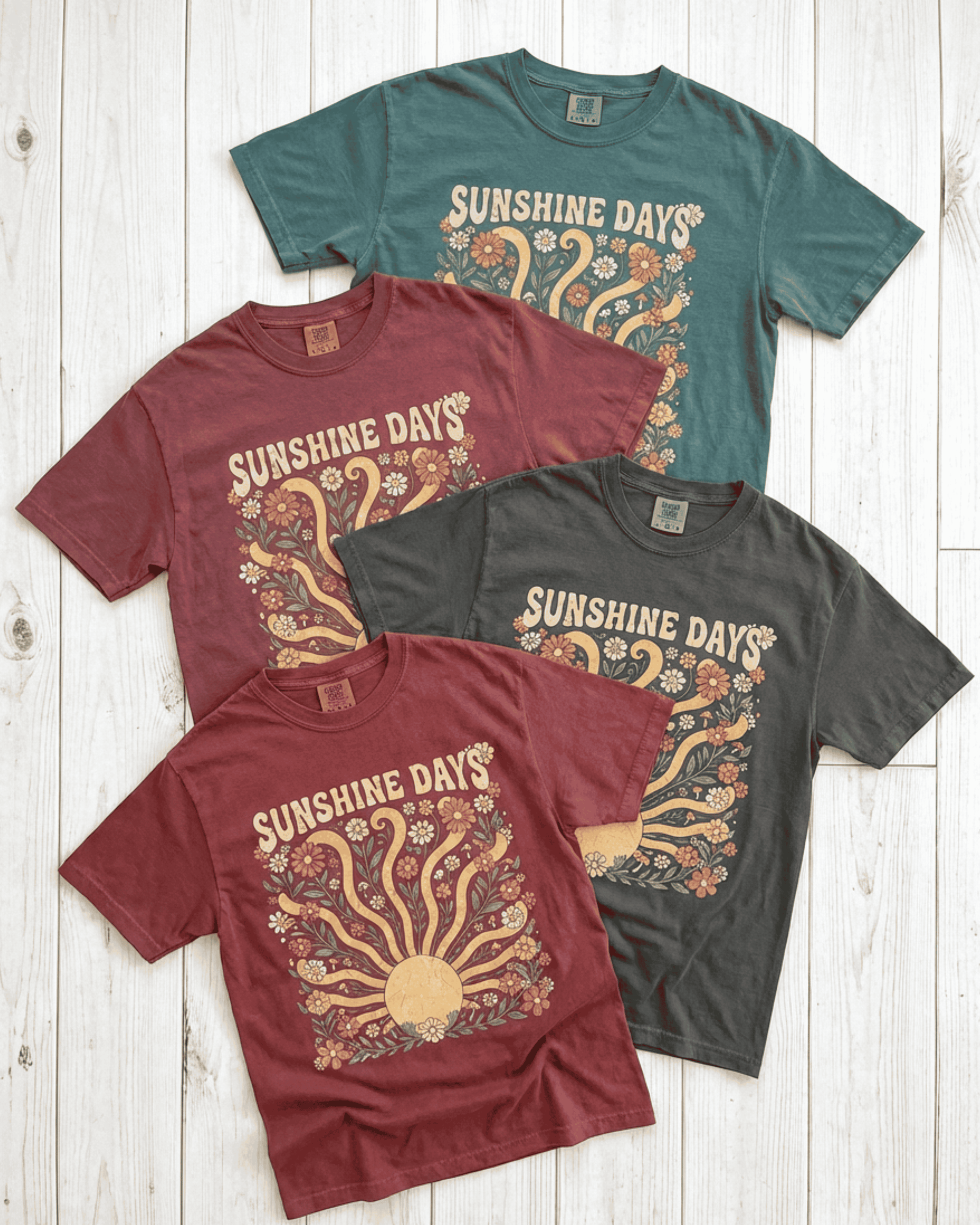Comfort Colors Summer Sunshine Days T-Shirt - Retro Hippie Wildflowers Graphic Tee