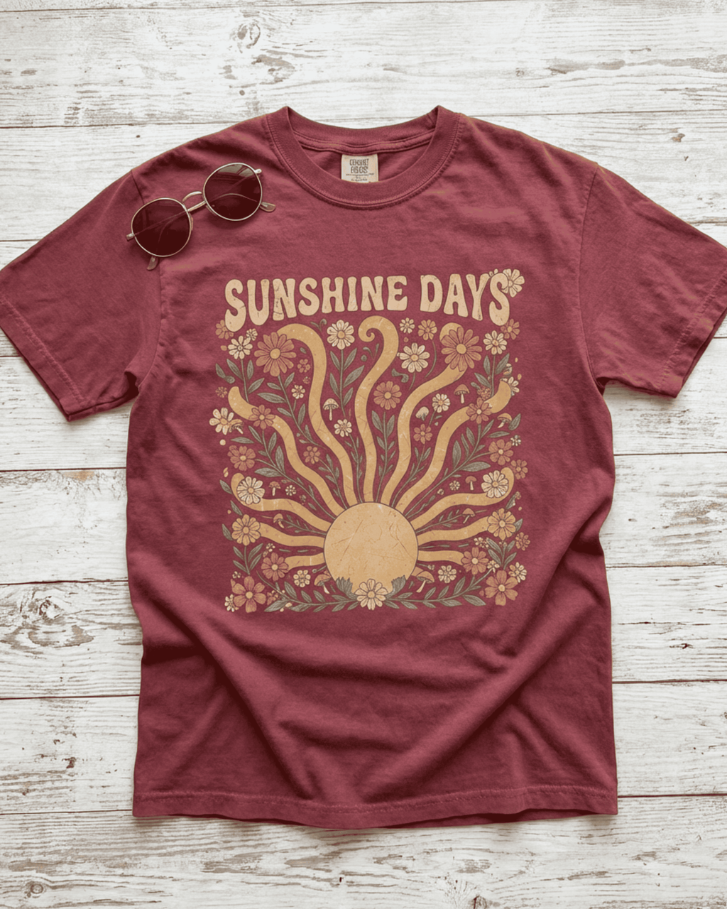 Comfort Colors Summer Sunshine Days T-Shirt - Retro Hippie Wildflowers Graphic Tee