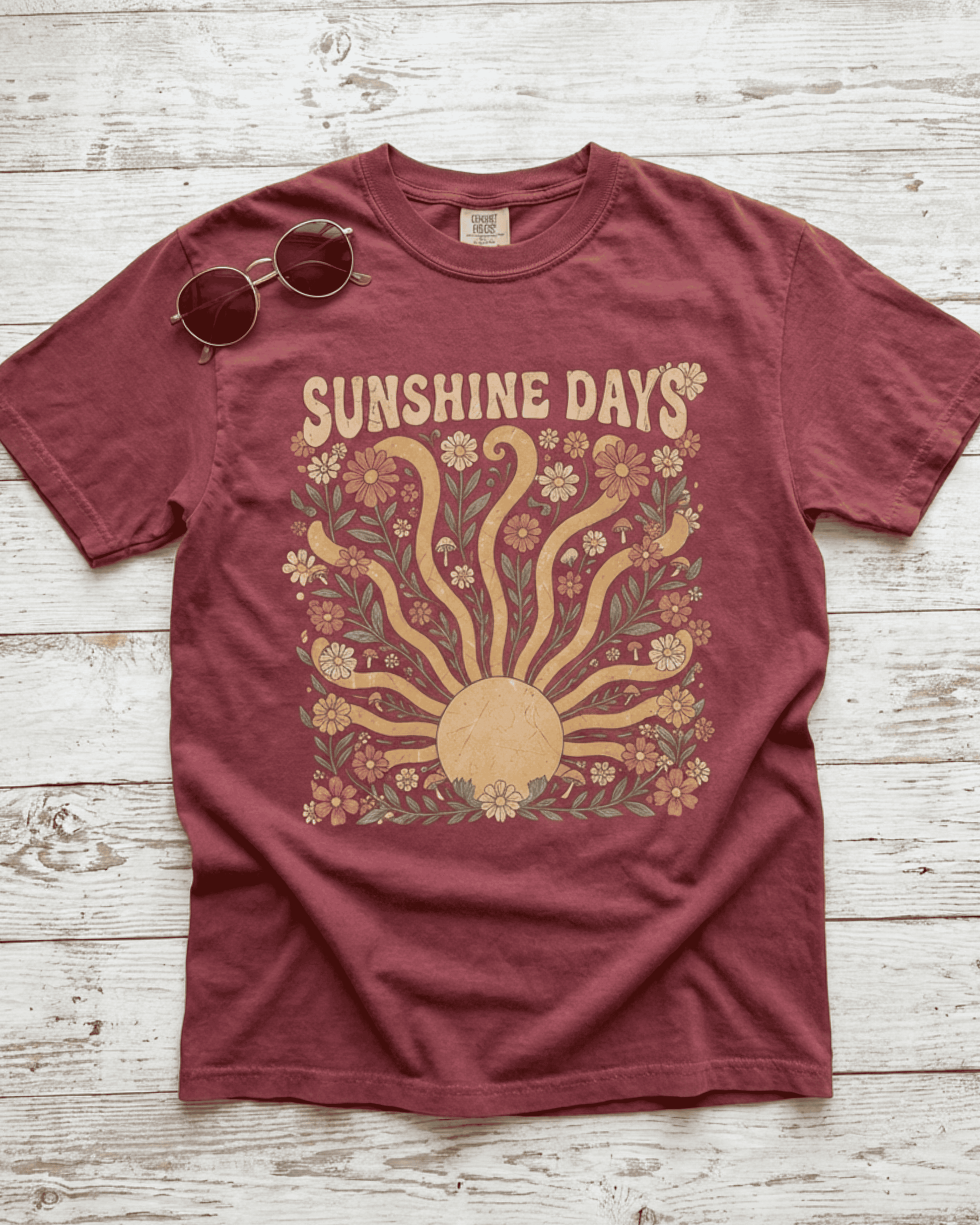 Comfort Colors Summer Sunshine Days T-Shirt - Retro Hippie Wildflowers Graphic Tee