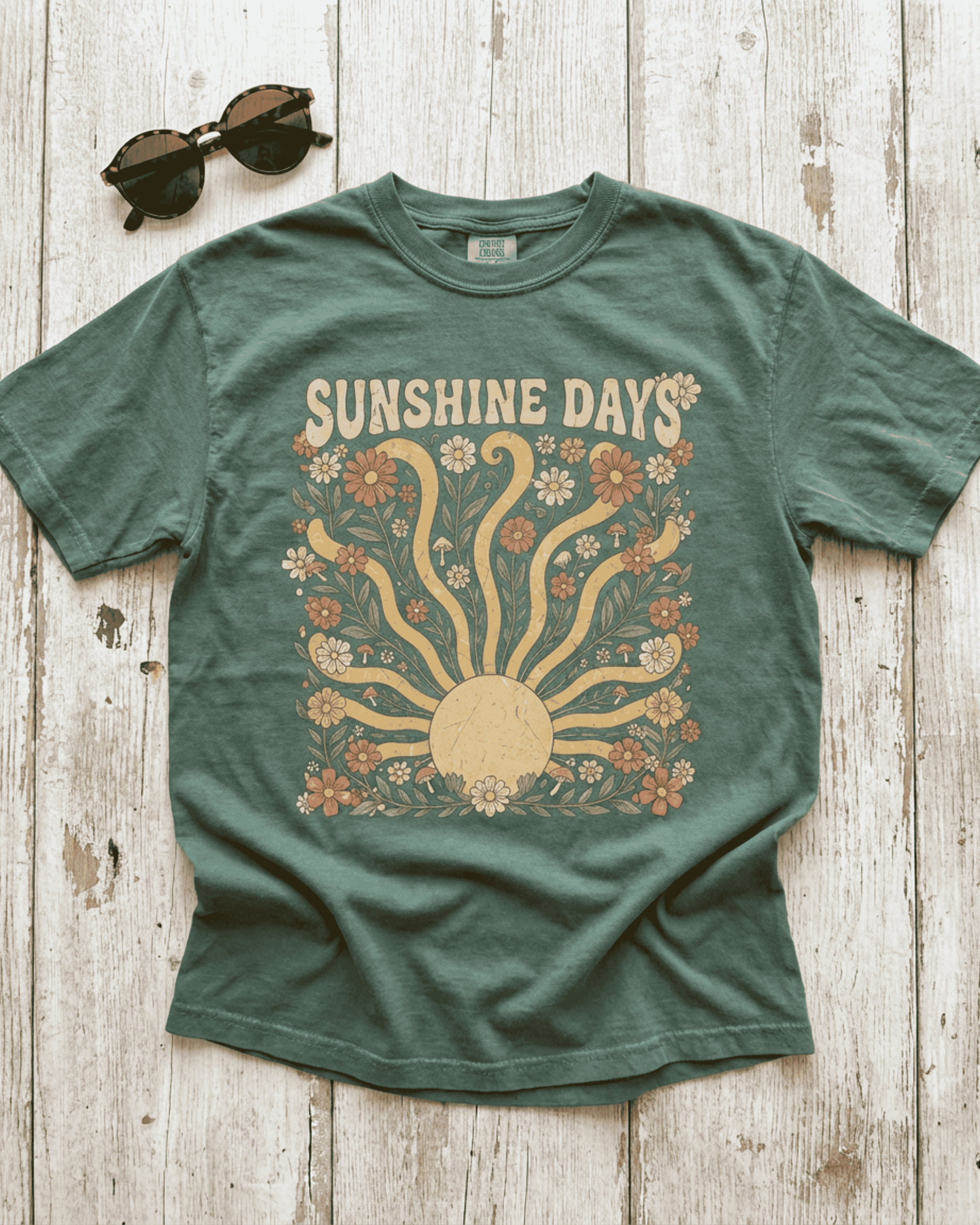 Comfort Colors Summer Sunshine Days T-Shirt - Retro Hippie Wildflowers Graphic Tee