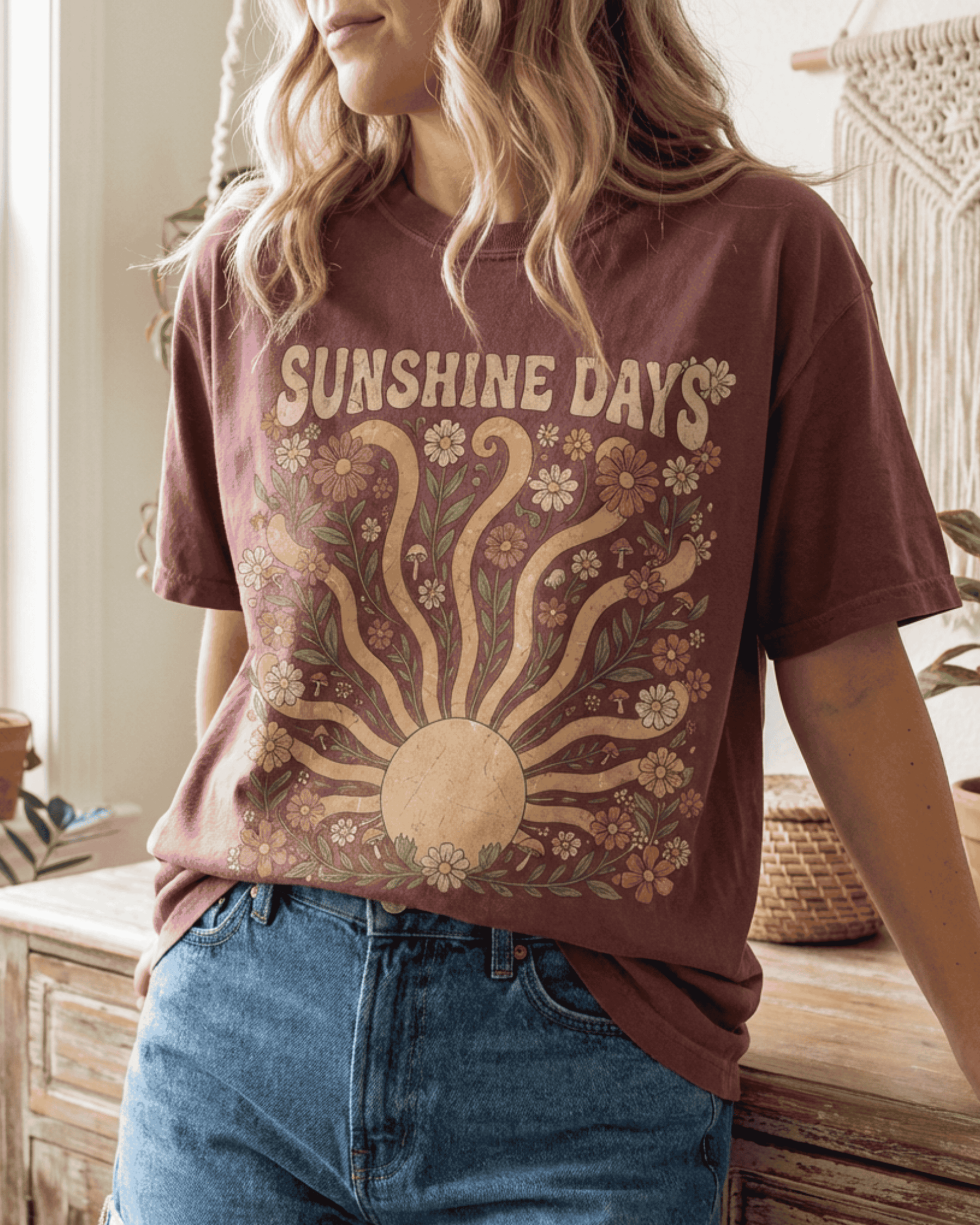 Comfort Colors Summer Sunshine Days T-Shirt - Retro Hippie Wildflowers Graphic Tee