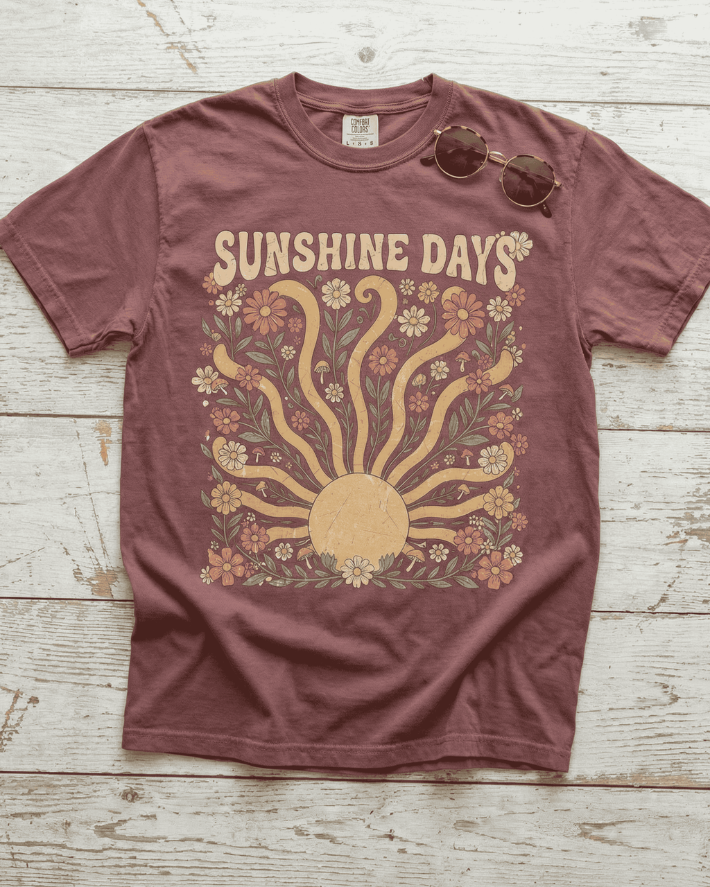 Comfort Colors Summer Sunshine Days T-Shirt - Retro Hippie Wildflowers Graphic Tee
