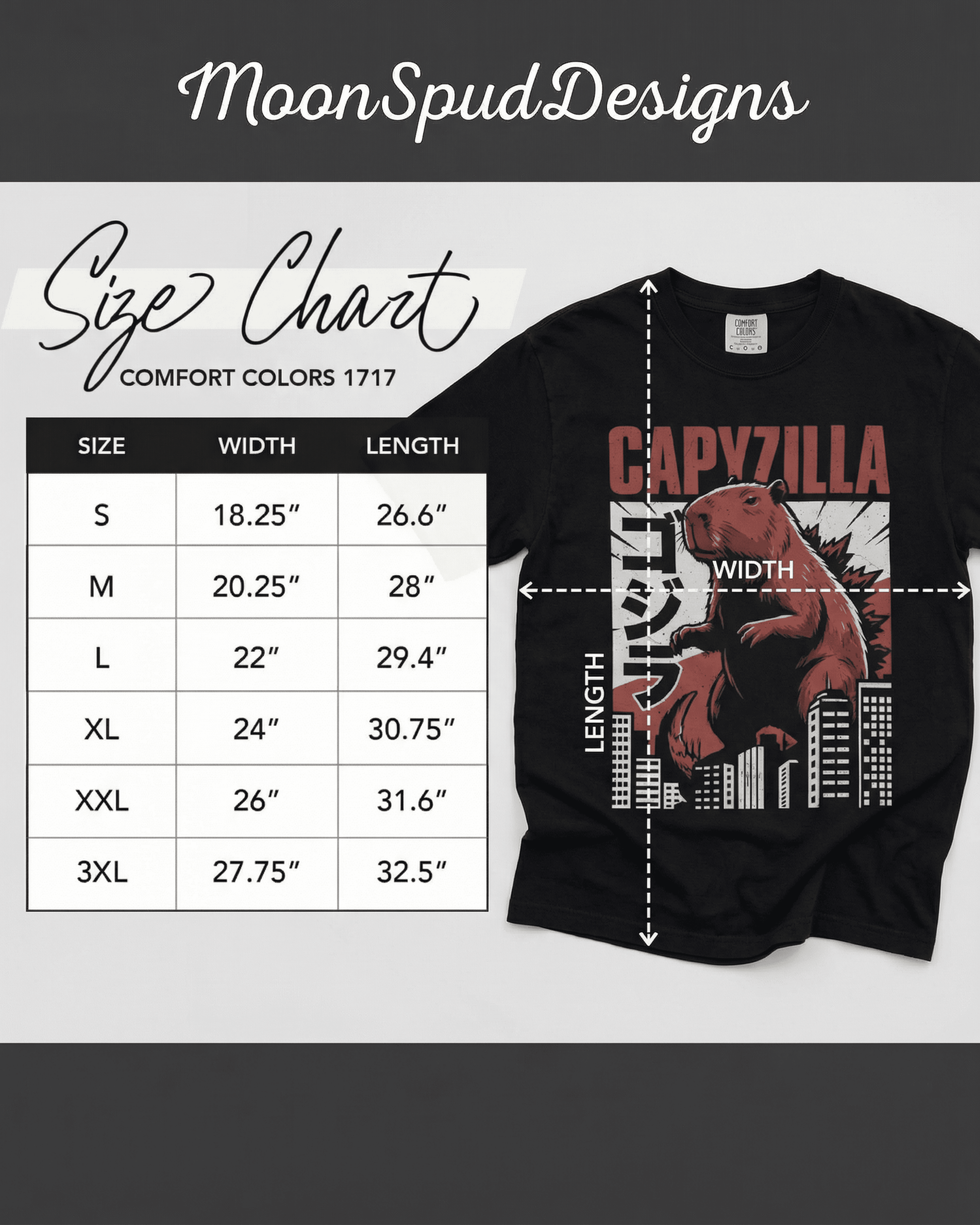 Comfort Colors Funny Godzilla Capybara T-Shirt - Japanese Monster Movie Graphic Tee