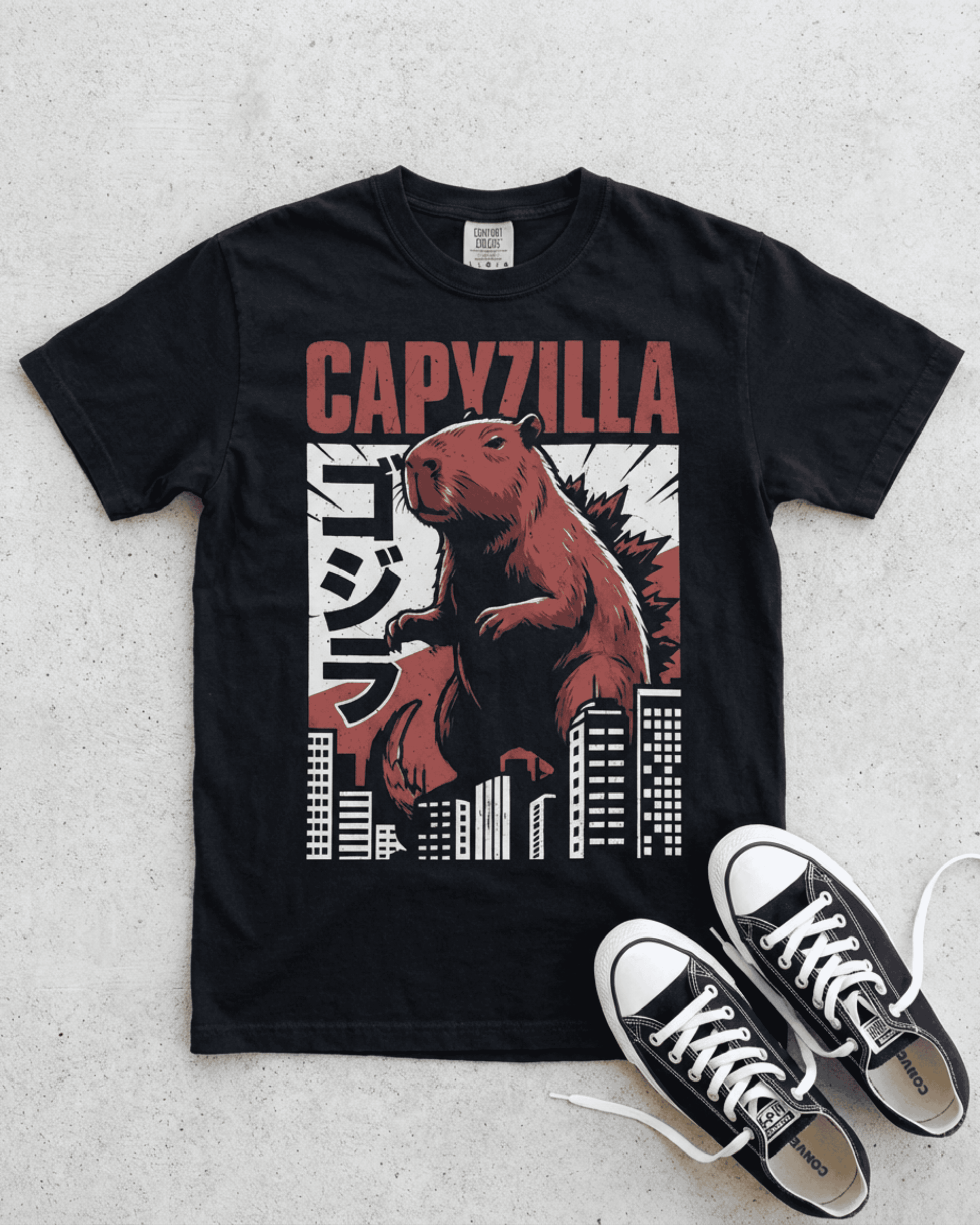 Comfort Colors Funny Godzilla Capybara T-Shirt - Japanese Monster Movie Graphic Tee