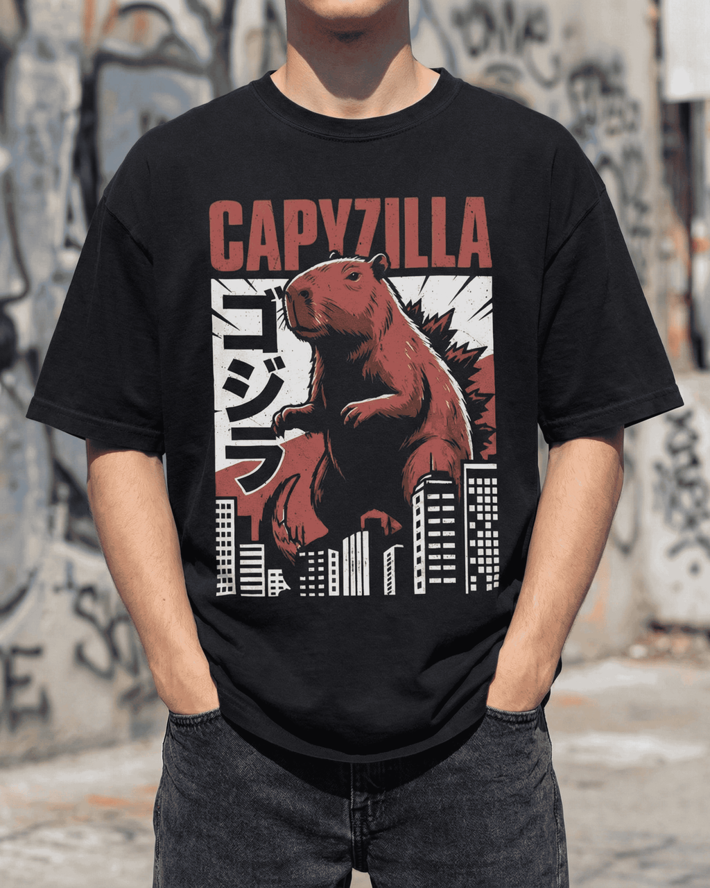 Comfort Colors Funny Godzilla Capybara T-Shirt - Japanese Monster Movie Graphic Tee