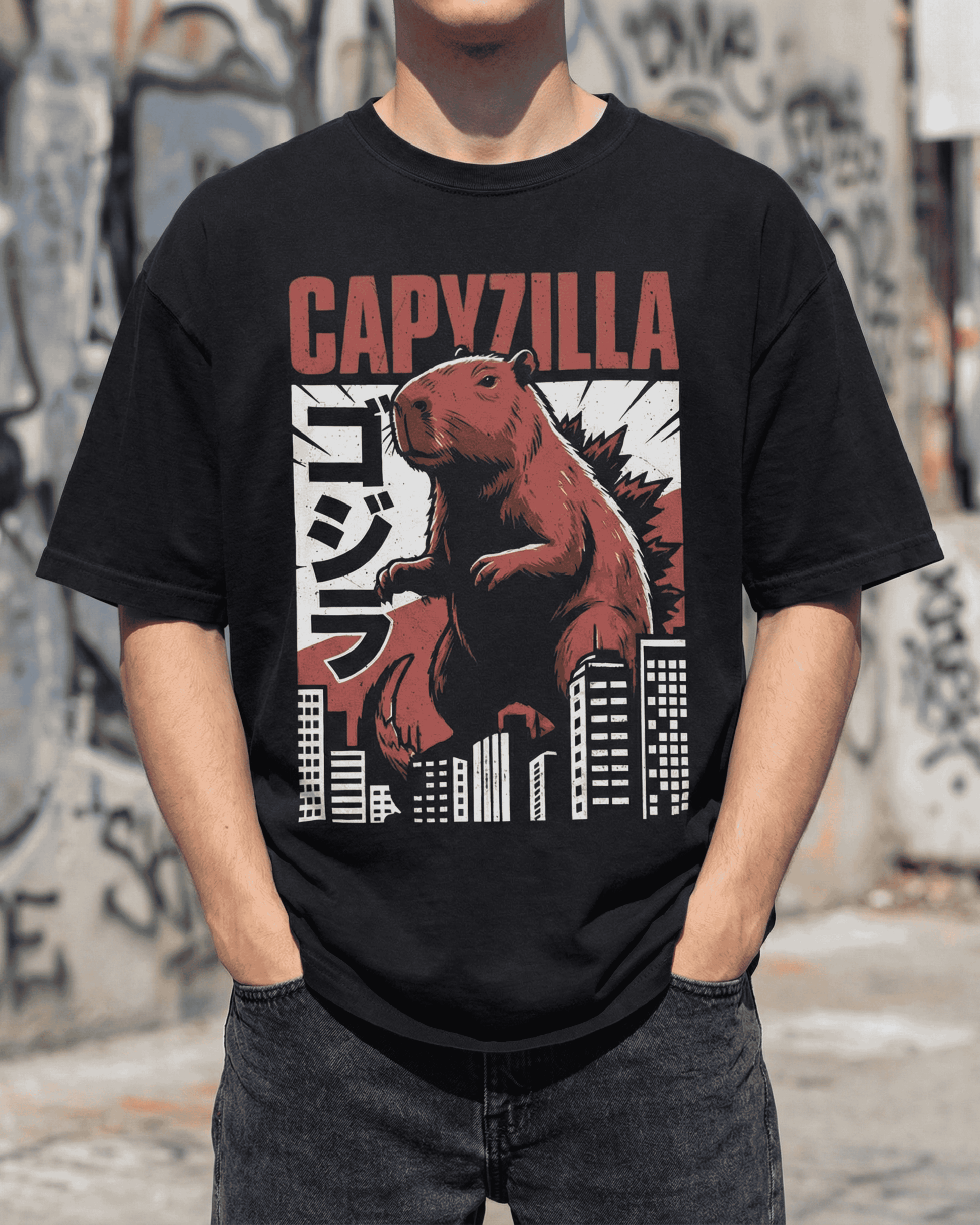 Comfort Colors Funny Godzilla Capybara T-Shirt - Japanese Monster Movie Graphic Tee