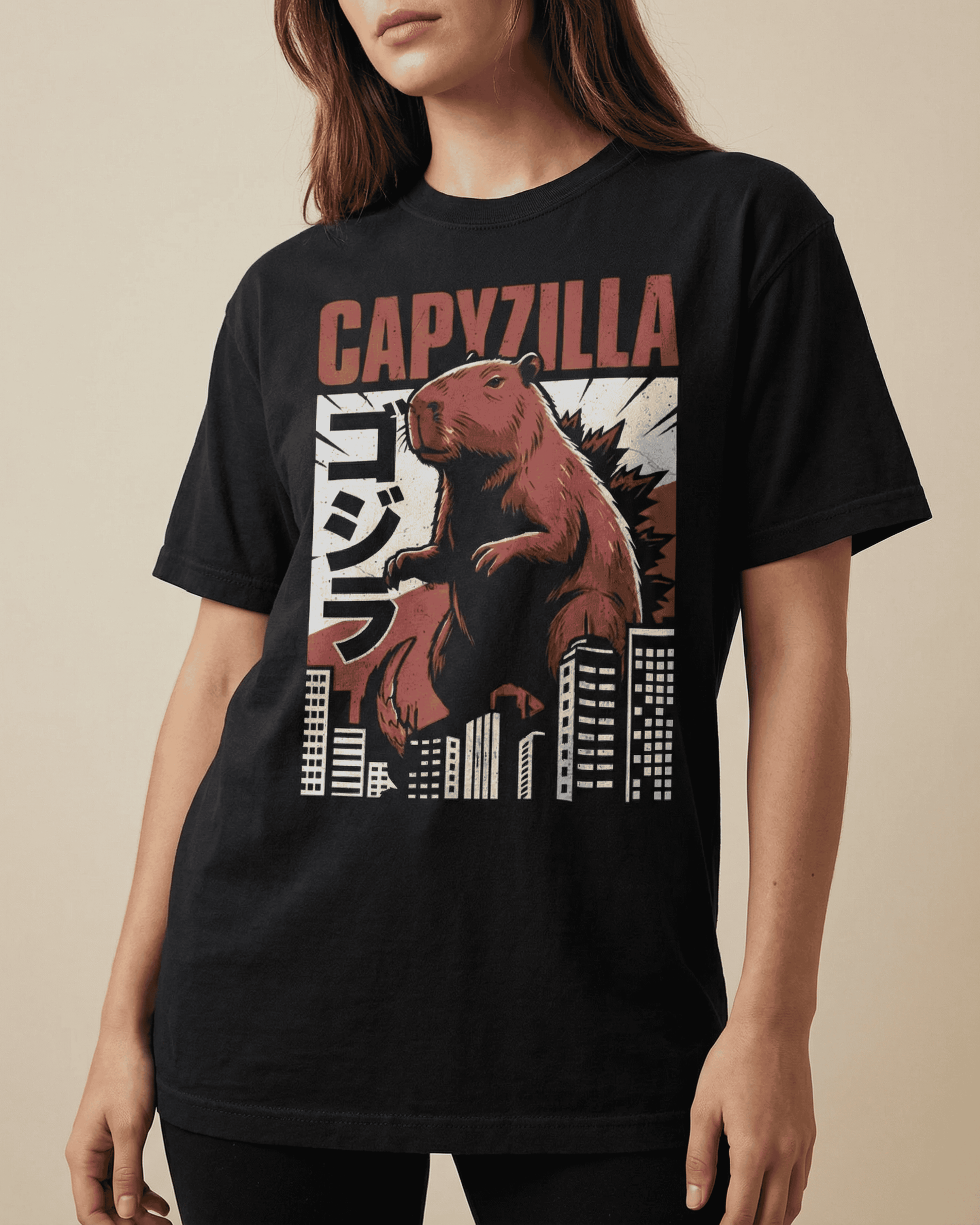 Comfort Colors Funny Godzilla Capybara T-Shirt - Japanese Monster Movie Graphic Tee